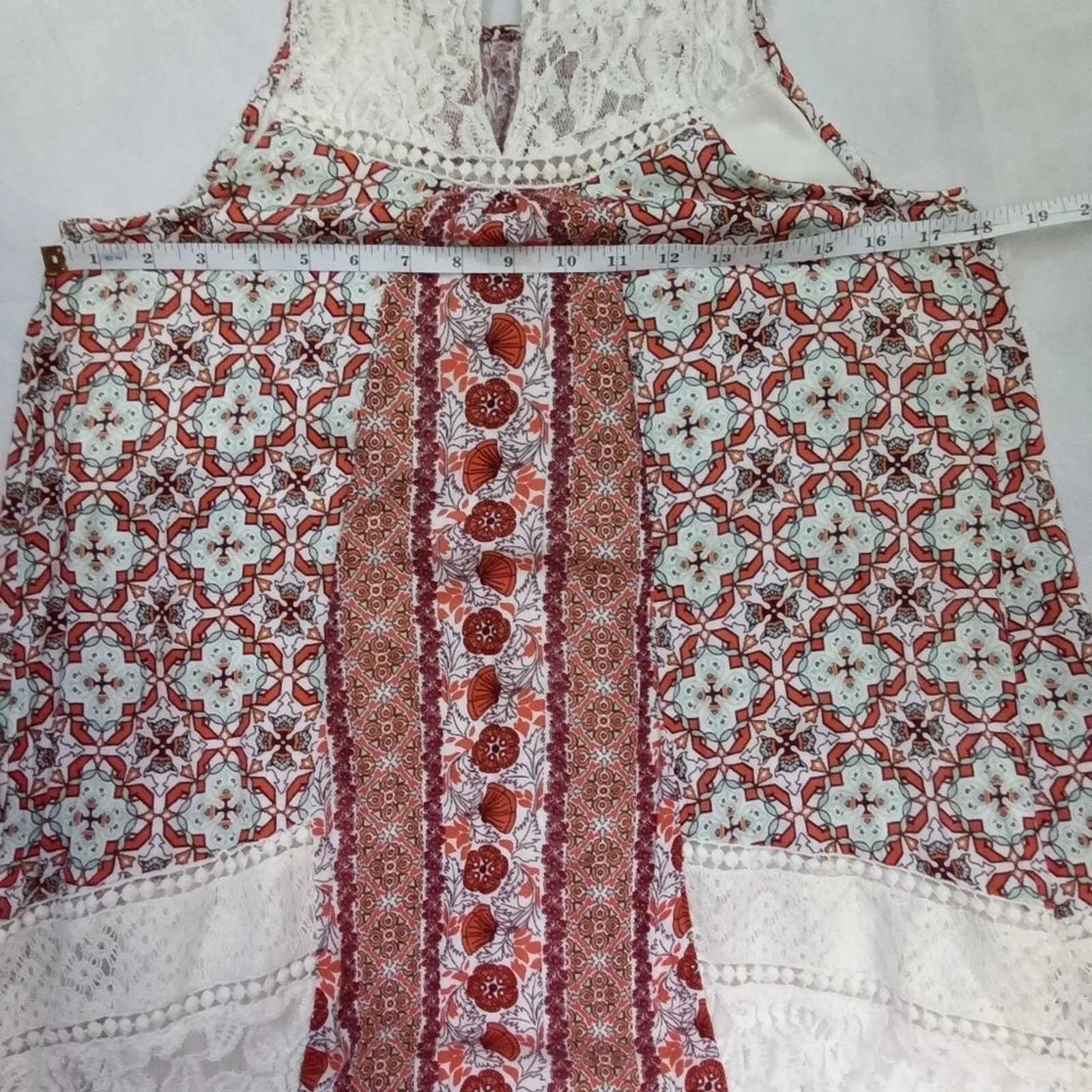 Hint of Mint womens medium bohemian lace knit‎ orange white floral sleeveless - Image 11