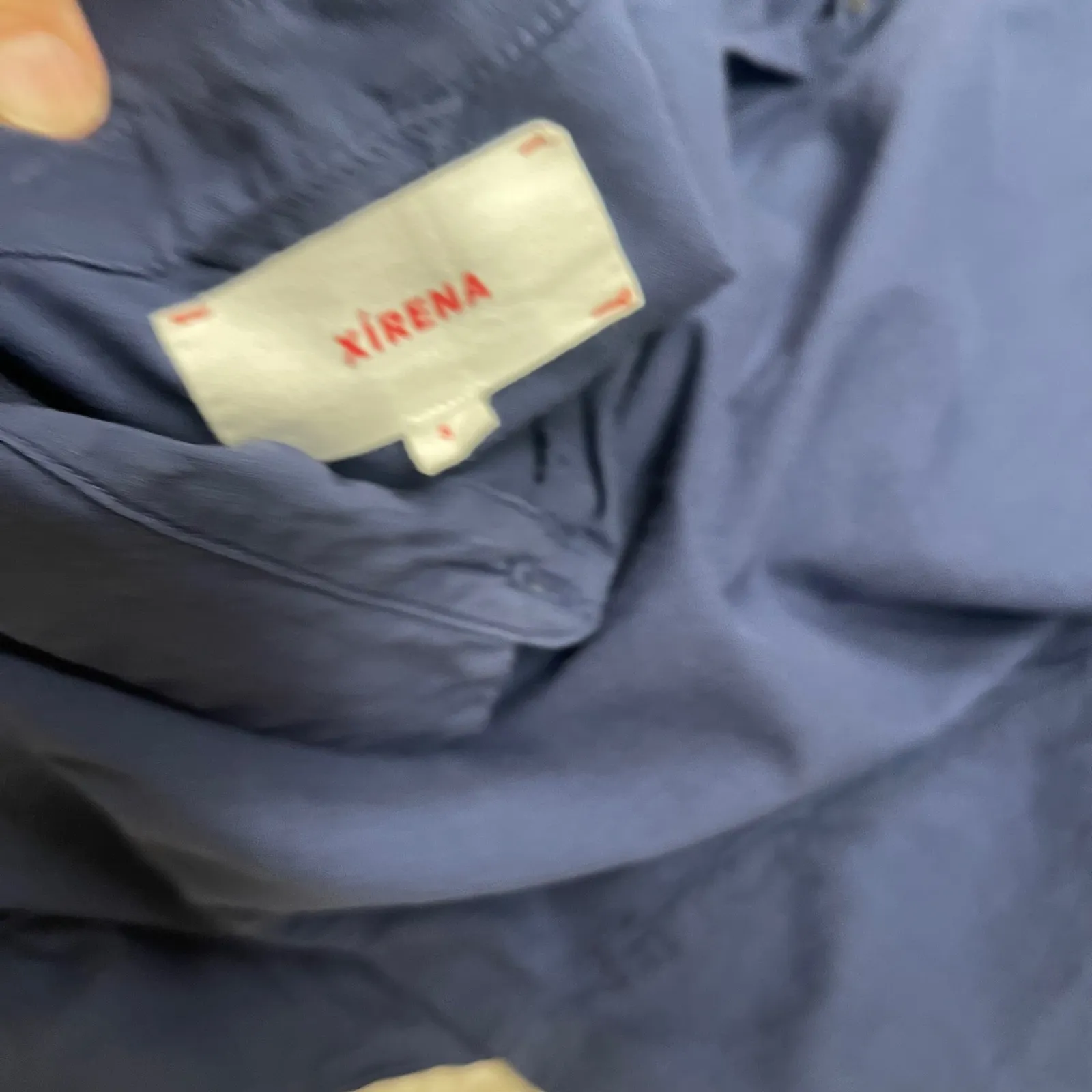 XIRENA Navy Blue Button Front Midi Shirt Dress Rolled Sleeve Side Slit Sz Small - Image 7