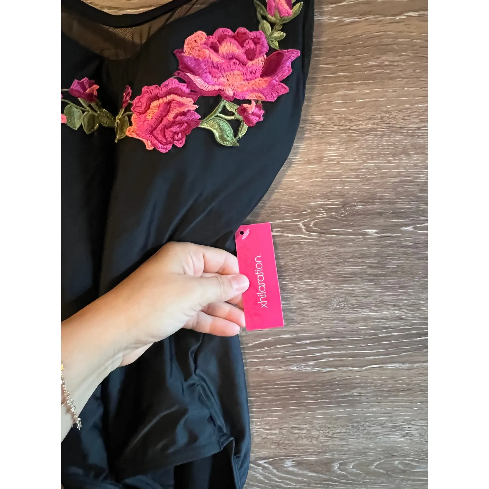 Swimsuit One Piece size Large Black New Embroidered - Image 5