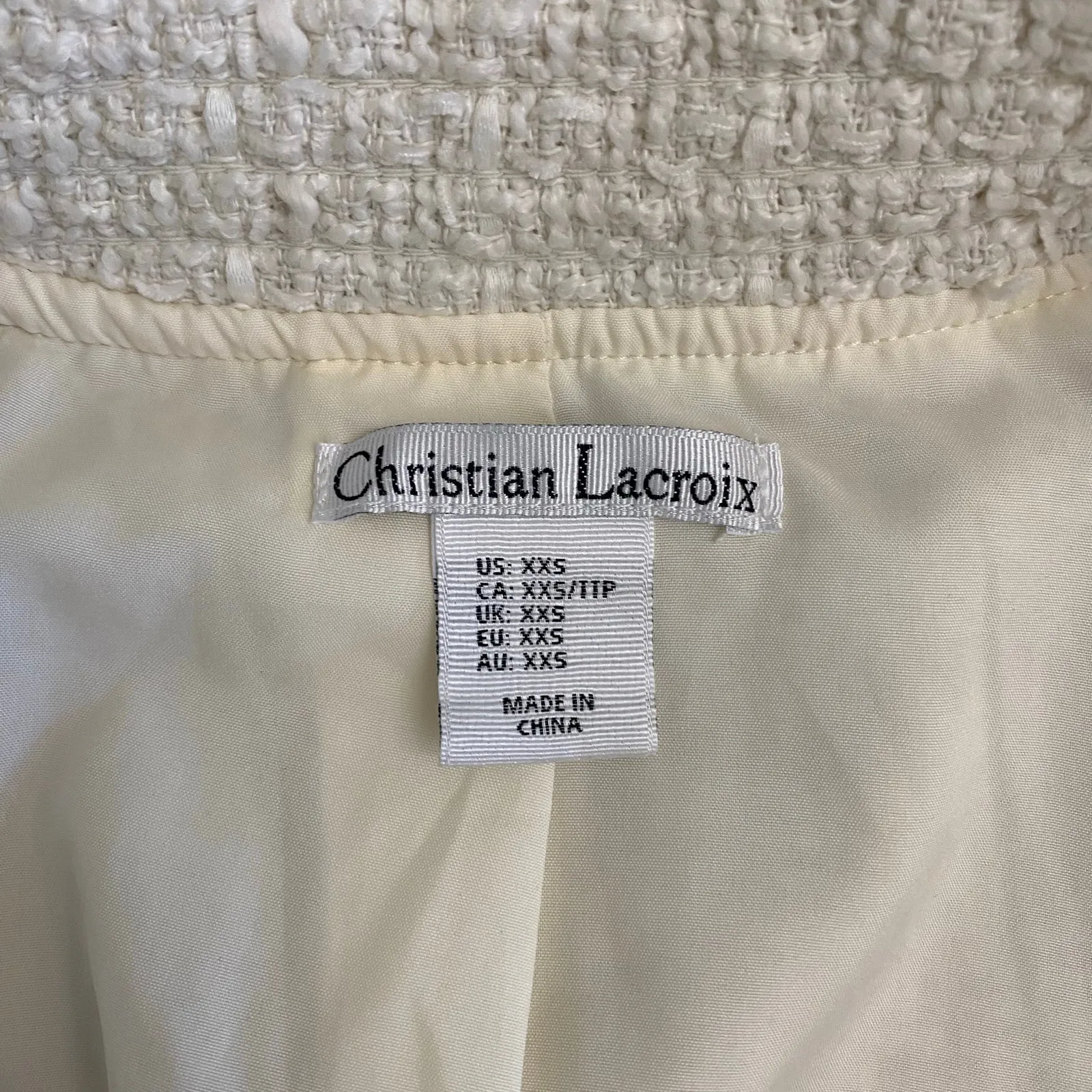 Christian Lacroix Cream Boucle Tweed Sleeveless Button Front Vest Size XXS‎ - Image 2