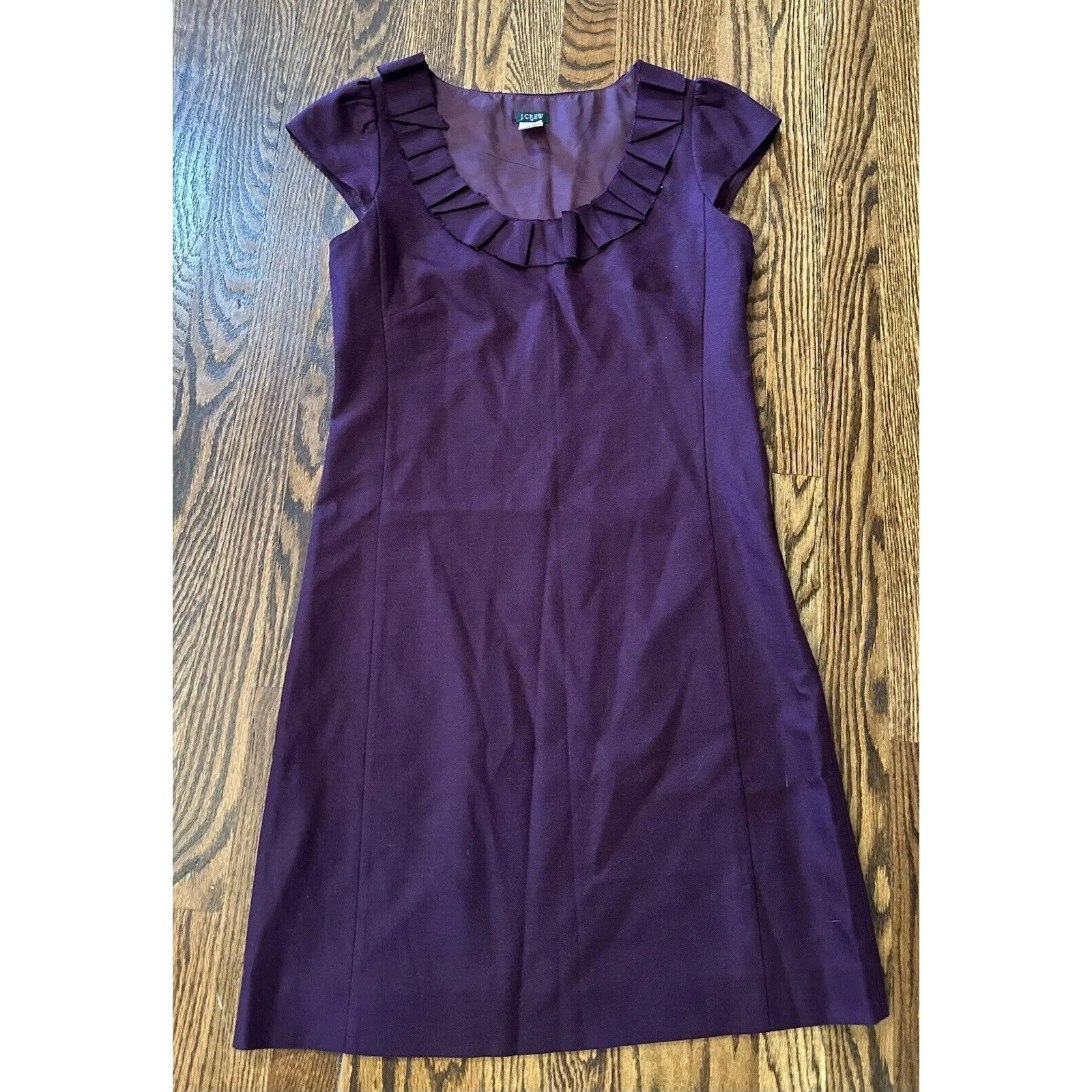 J. Crew Women's Wine Scoop Neck‎ Ruffle Wool Blend Sheath Midi Dress Size 4 EUC Red - Image 5