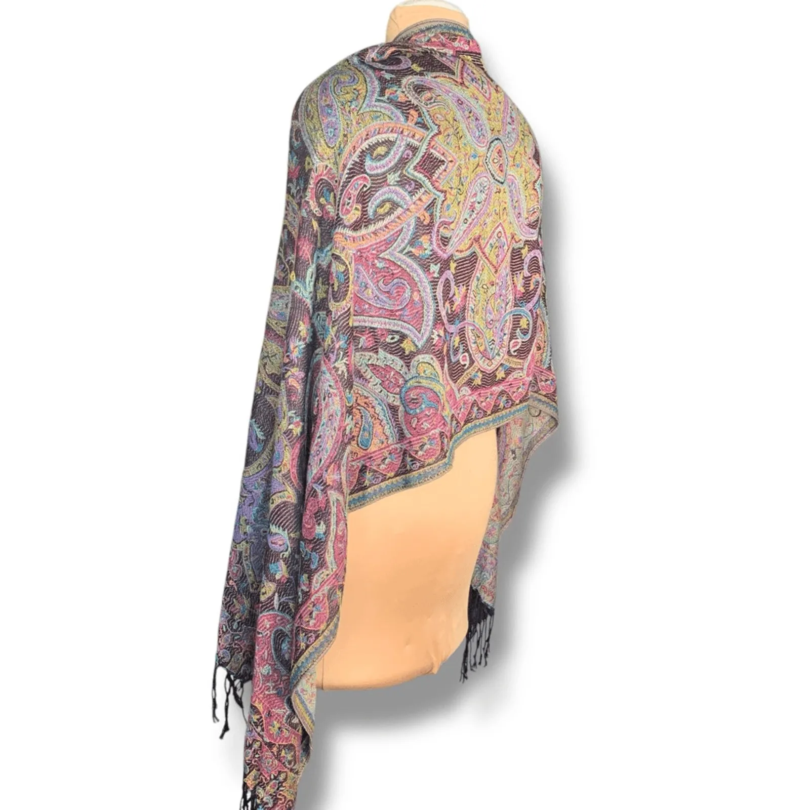 Modern Expressions Scarf Colorful Paisley Woven Shawl Wrap Fringe Detail Boho Red - Image 7