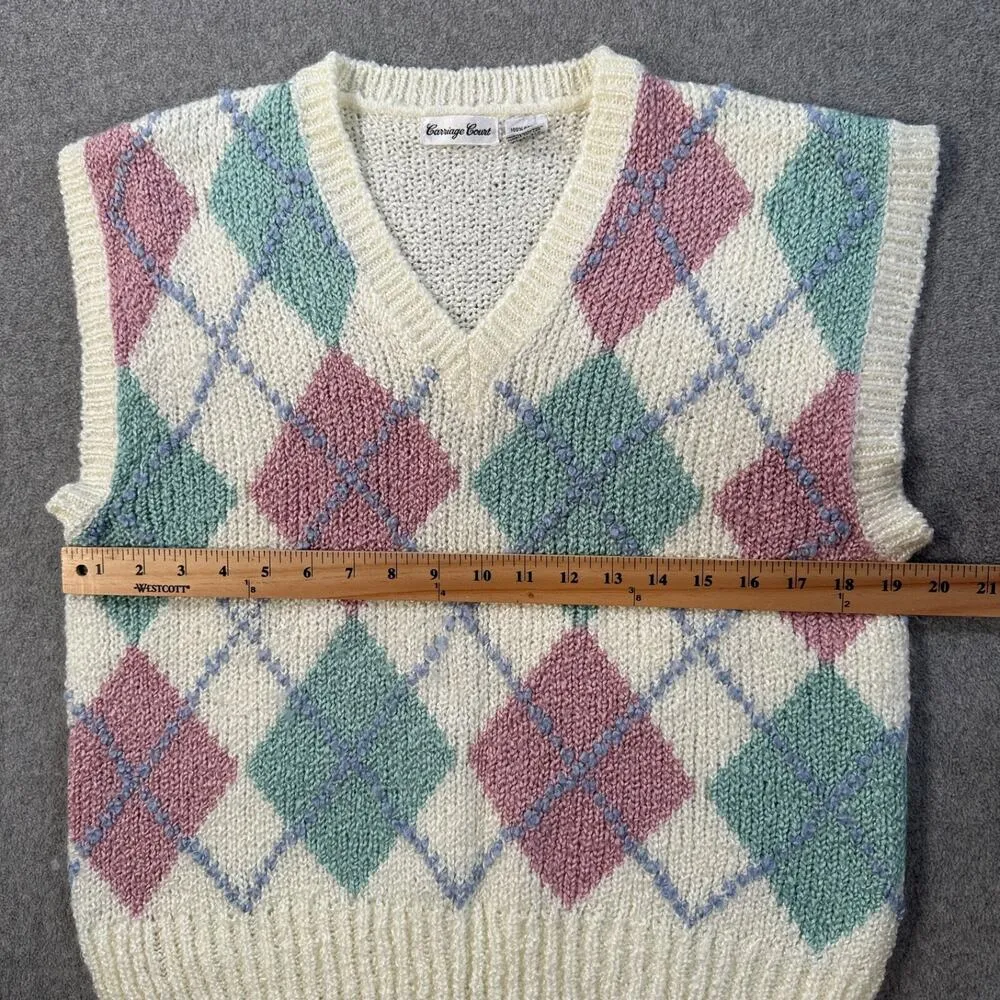 Vintage Carriage Court Pastel Argyle Sweater Vest Pink Green White Size Small - Image 5