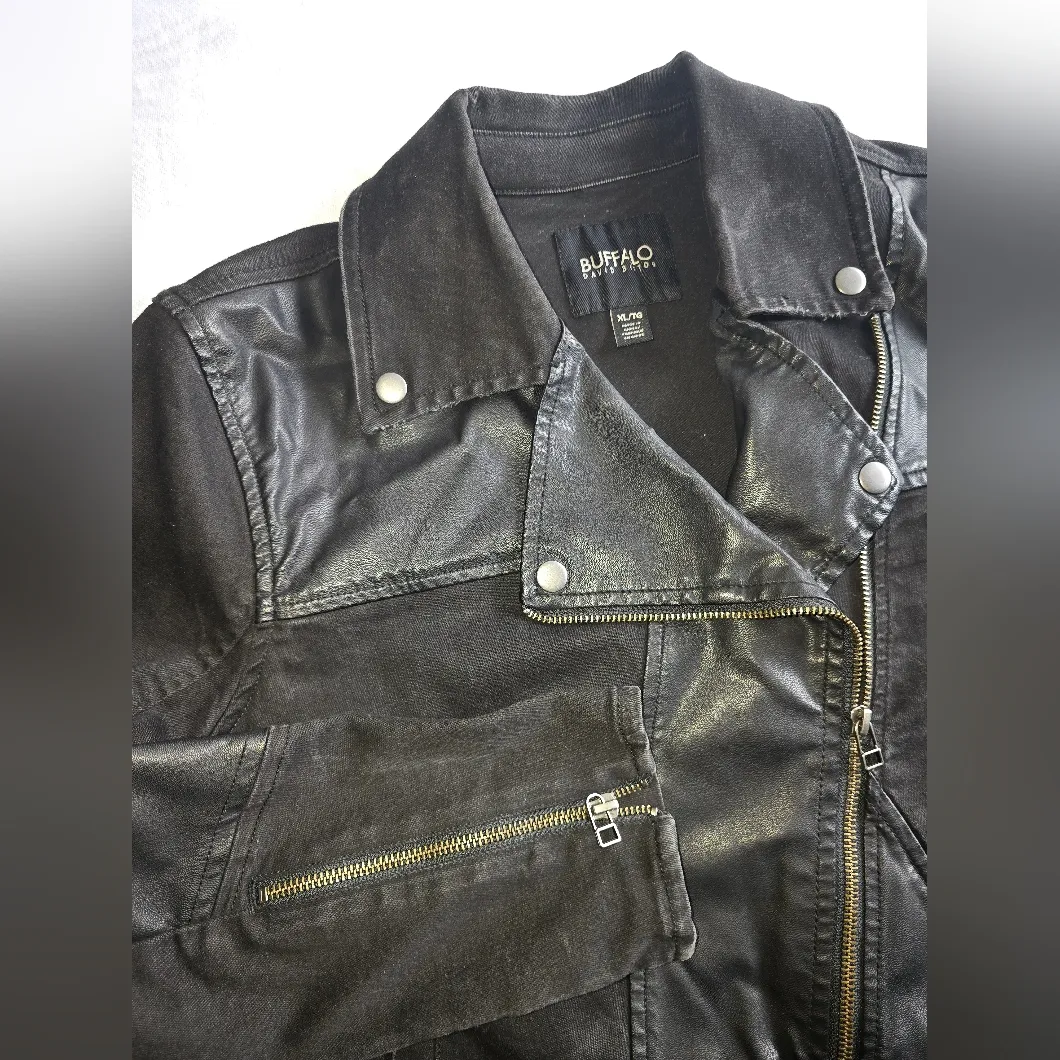 Buffalo David Bitton‎ Black Denim & Faux Leather Jacket Size XL - Image 8