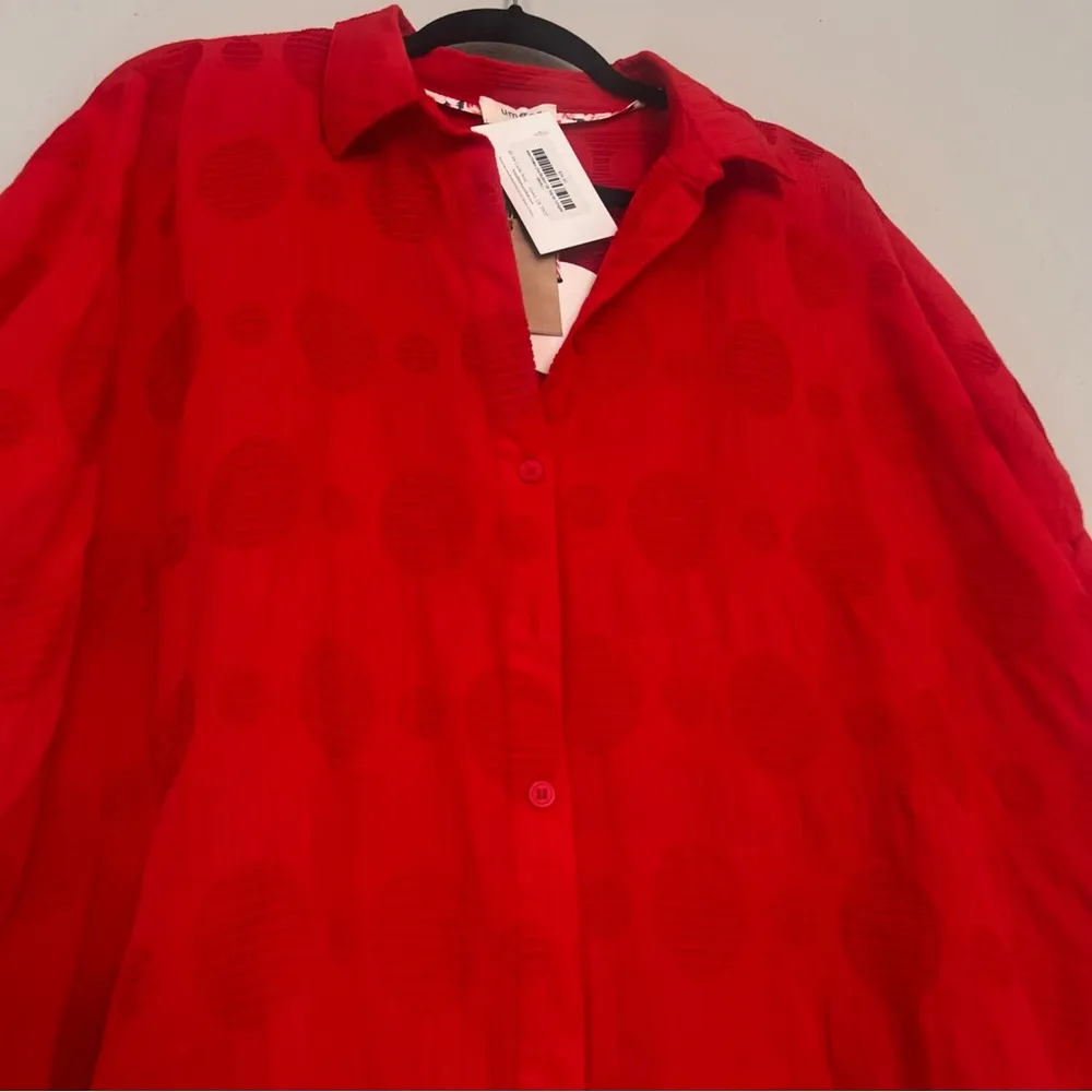 UMGEE OVERSIZED SMALL CIRCLE TEXTURED Button up COLLARED Shirt RED NWT#116 - Image 5
