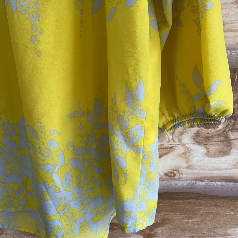 Gap Factory flowy lightweight floral 3/4 sleeve cold shoulder blouse size XL Yellow - Image 7