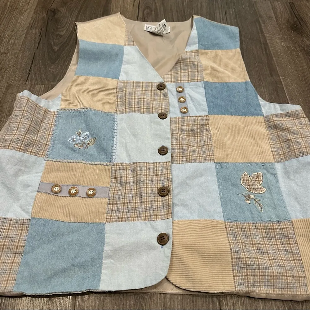 Vintage Jantzen Vest Women's XL Patchwork Linen 90's Y2K Embroidered Grandma - Image 2