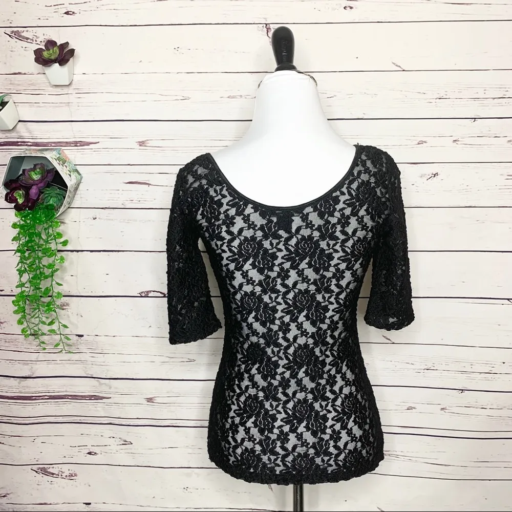 Banana Republic Black Sheer Stretch Lace Blouse Top Size XS Petite - Image 6