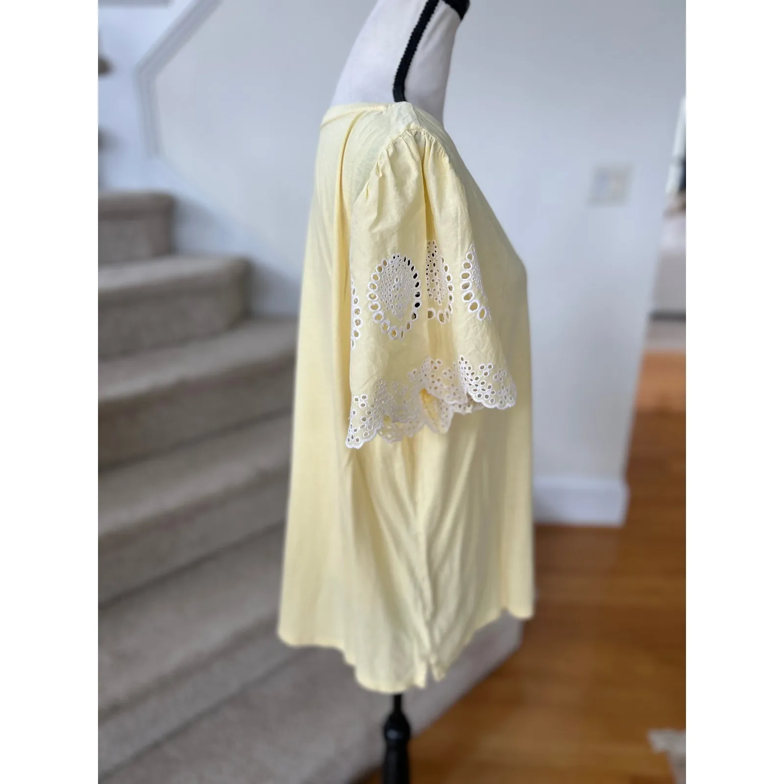 Talbots Butter Yellow Eyelet Flutter Sleeve Scoop Neck T-Shirt - Image 2
