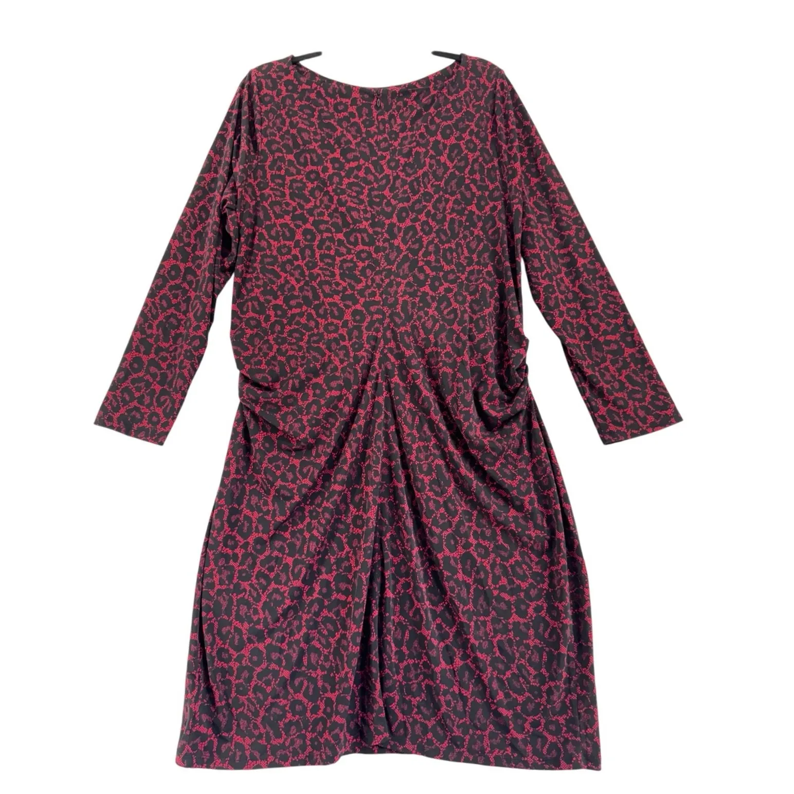 Michael Kors Plus Size 2X Red Black Animal Print Ruched Long Sleeve Dress - Image 3