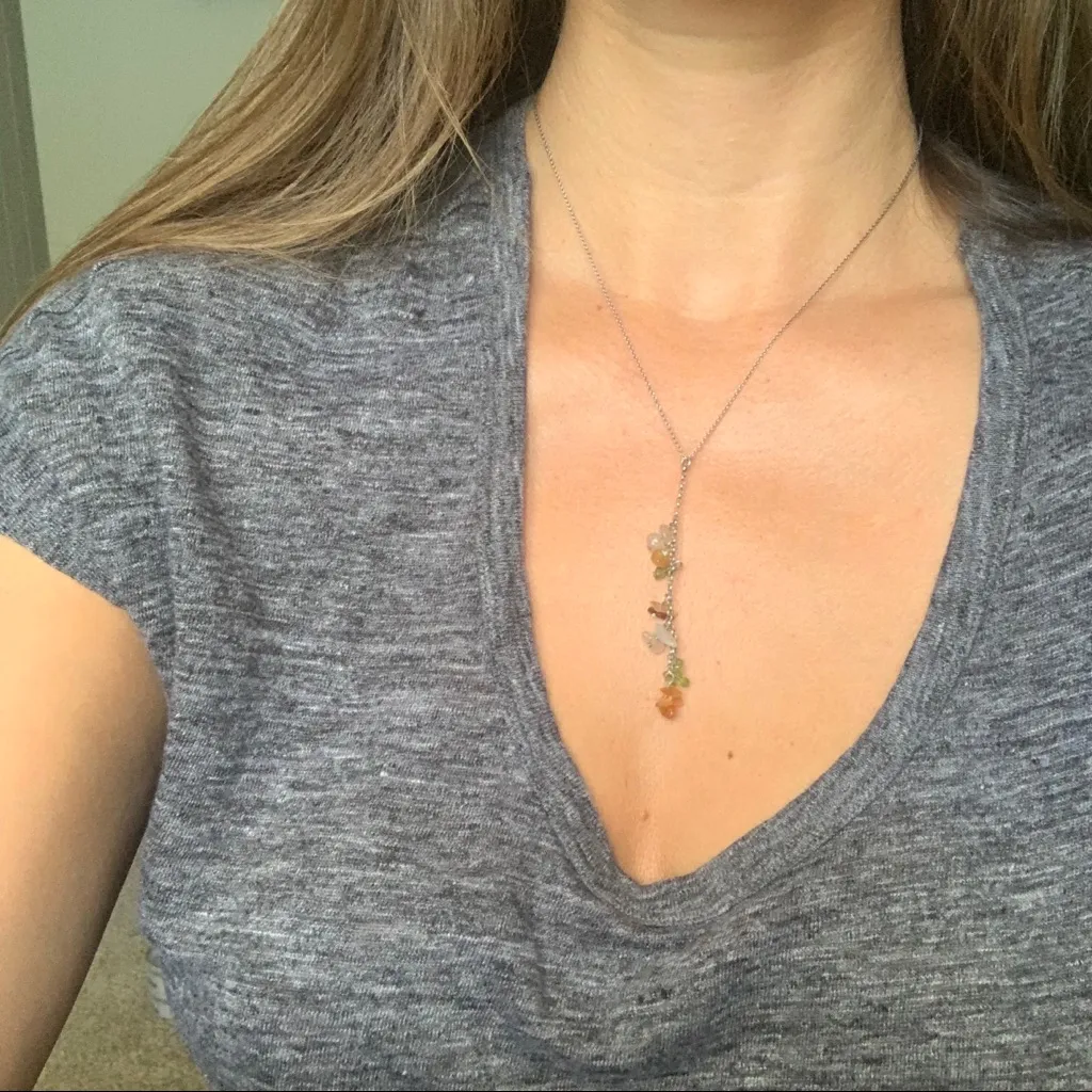 925 Sterling Silver Lariat Necklace Peridot Y2K Semiprecious Stones Gems - Image 2