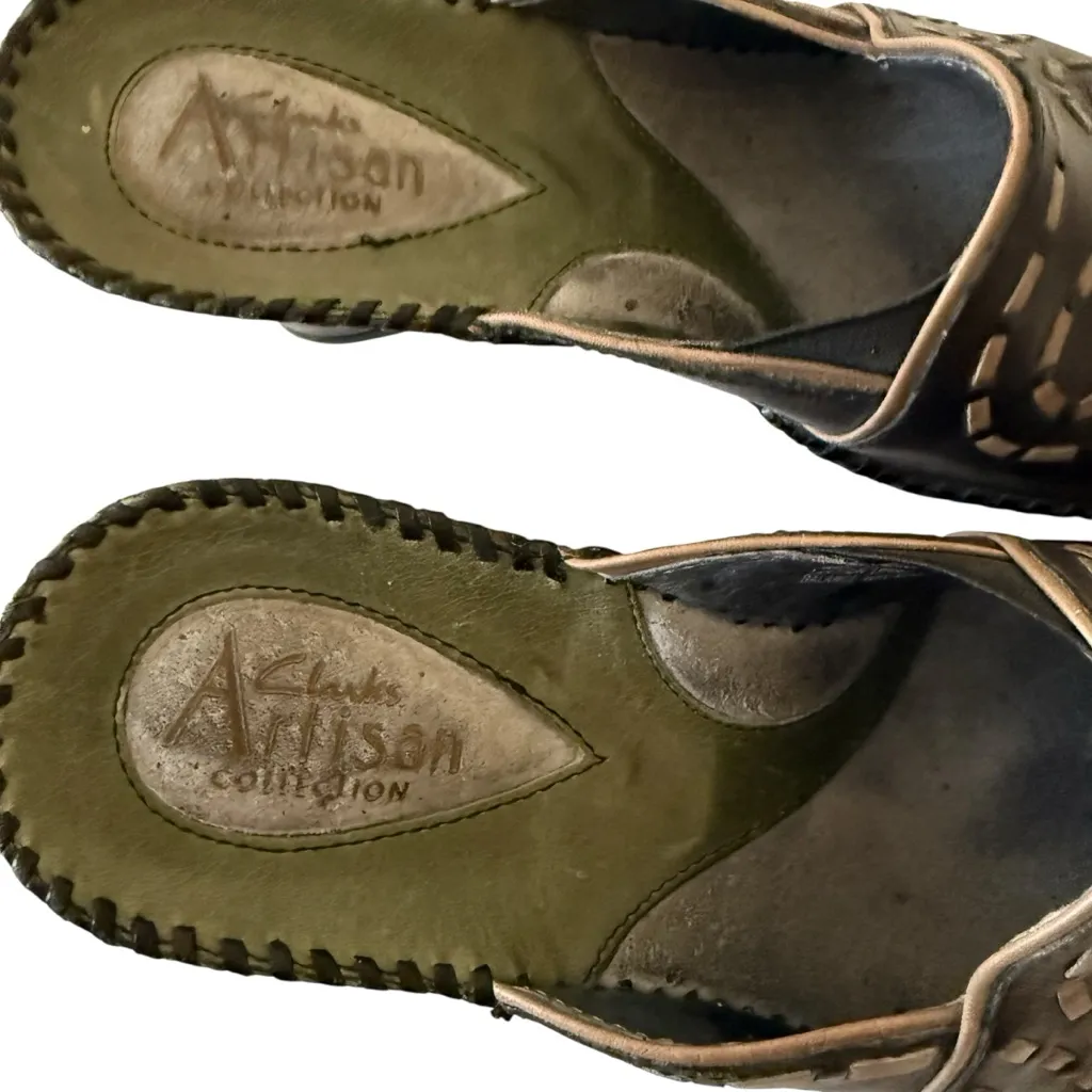 Clarks Artisan Black Leather Wedge Slip On Mule Clogs Thick Stitching SZ 6 - Image 6