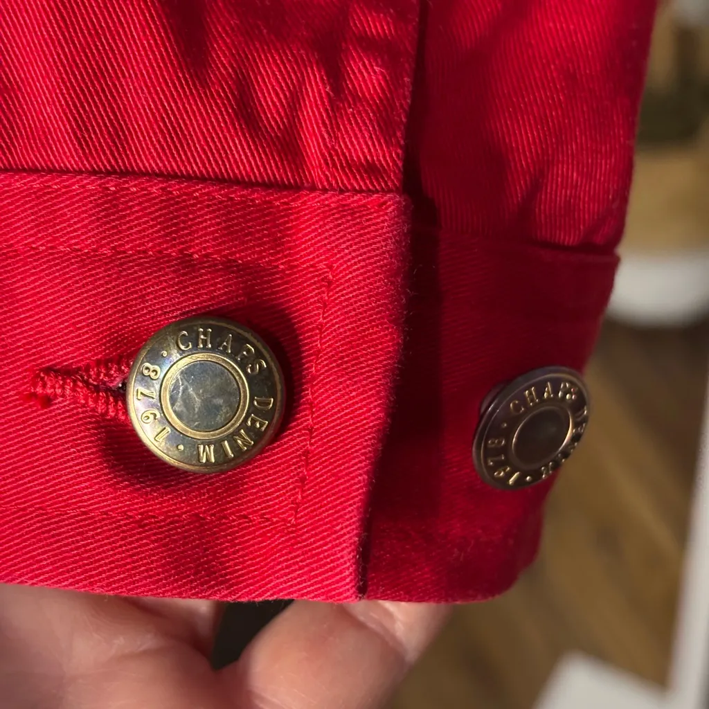 CHAPS  Women's Vibrant Red Jean Jacket, Large - Image 6