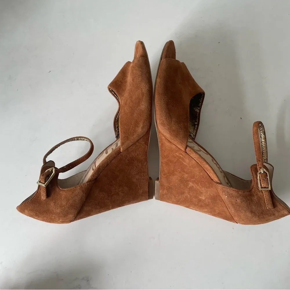 Sam Edelman Raven Open Toe Suede Wedge Tan Brown Size 7.5 - Image 6