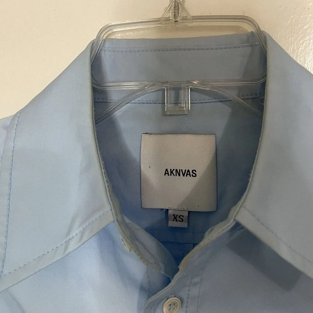 Aknvas Stella Cotton Asymmetric Gathered Shirt in blue size XS - Image 2