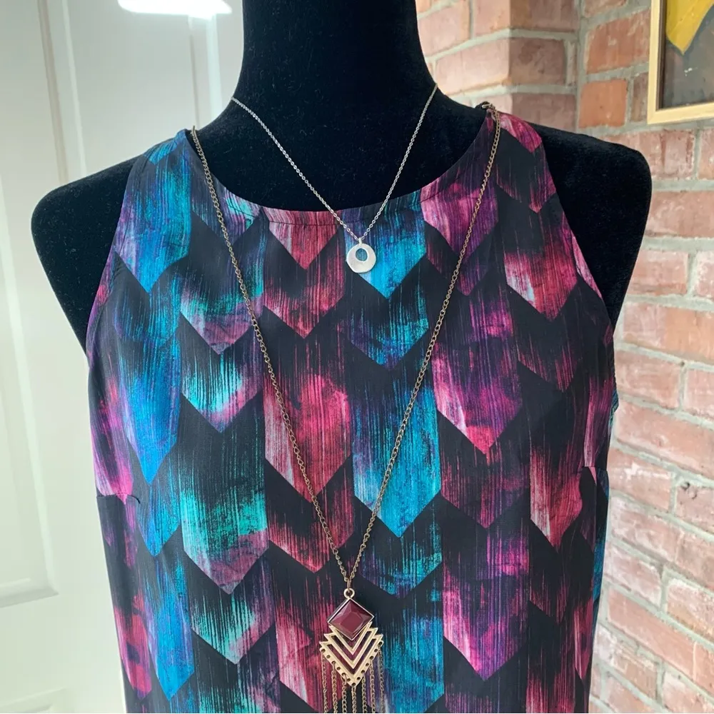 A. Byer Geometric Graphic Attached Necklace Sleeveless Dress M - Image 2