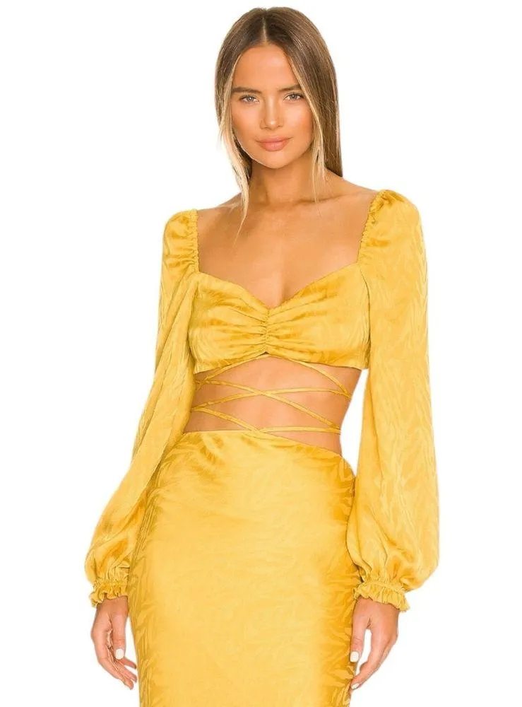 NEW HOUSE OF HARLOW 1960 Set Courteline Top & Skirt, Gold, XS Gold - Image 2