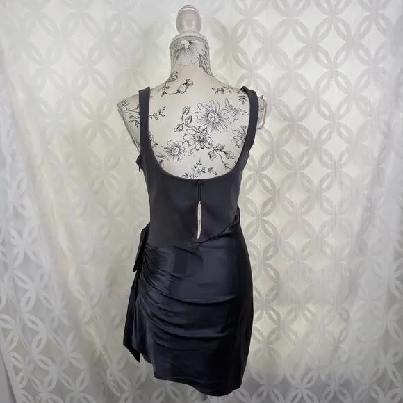 Cinq a Sept Waverly Dress Iron Gray Silk Blend Sleeveless Knot Mini Size 6 NWT - Image 4