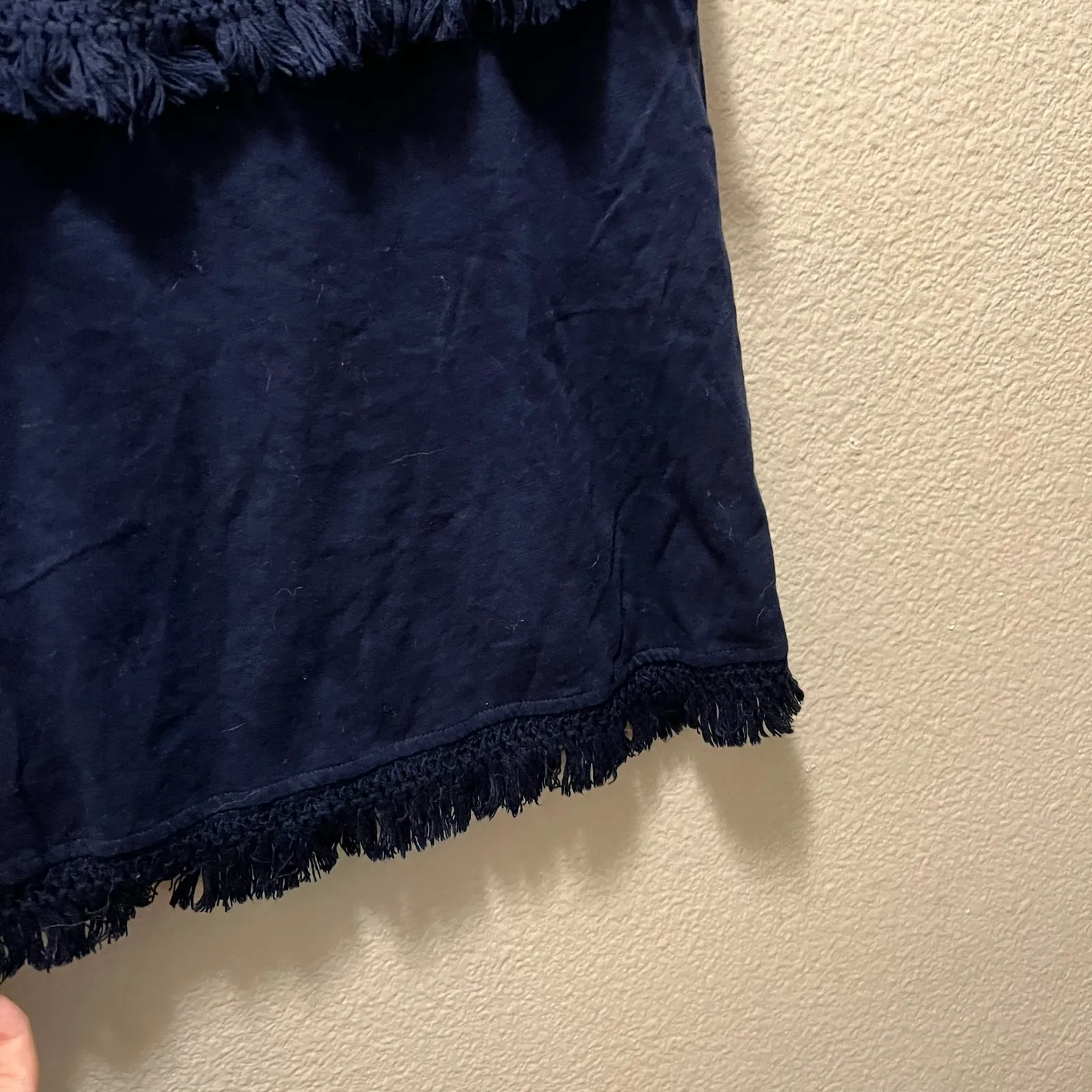 J. Crew Fringe Tank Top Navy Blue Square Neck Sleeveless Cotton Sz XS - Image 4