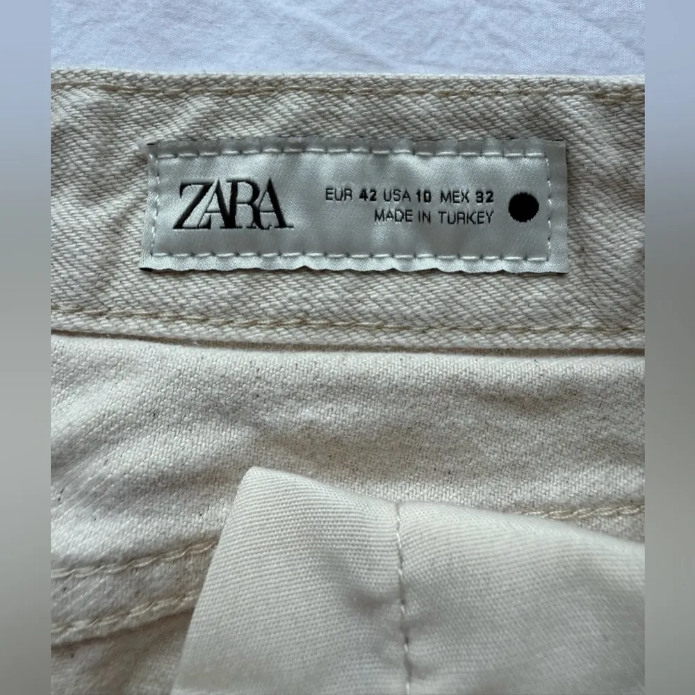 Zara Tan Sand High Waist Wide Leg Denim Jeans 10 - Image 3