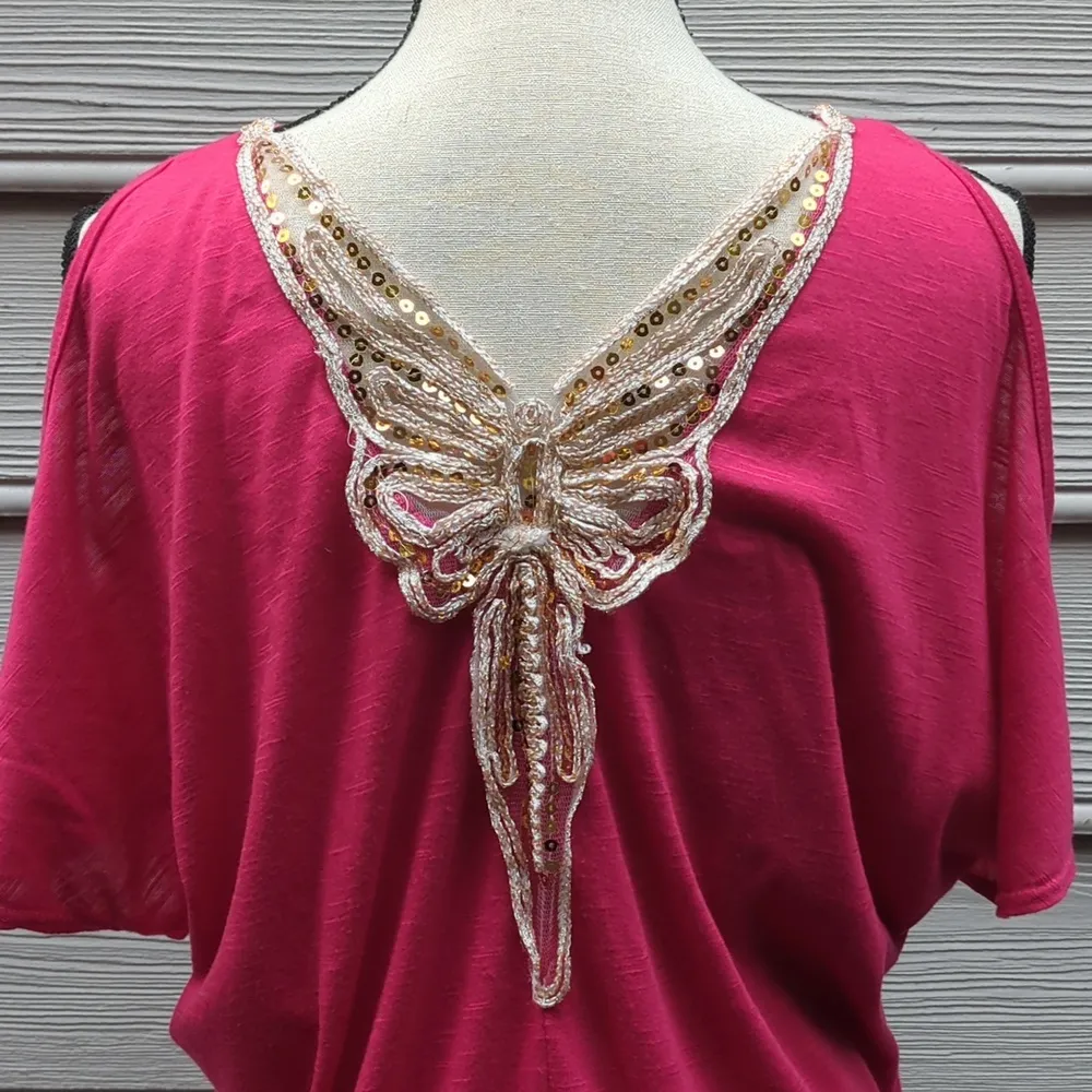 L8TER Cold Shoulder Butterfly Back Short Sleeve Top - Image 6