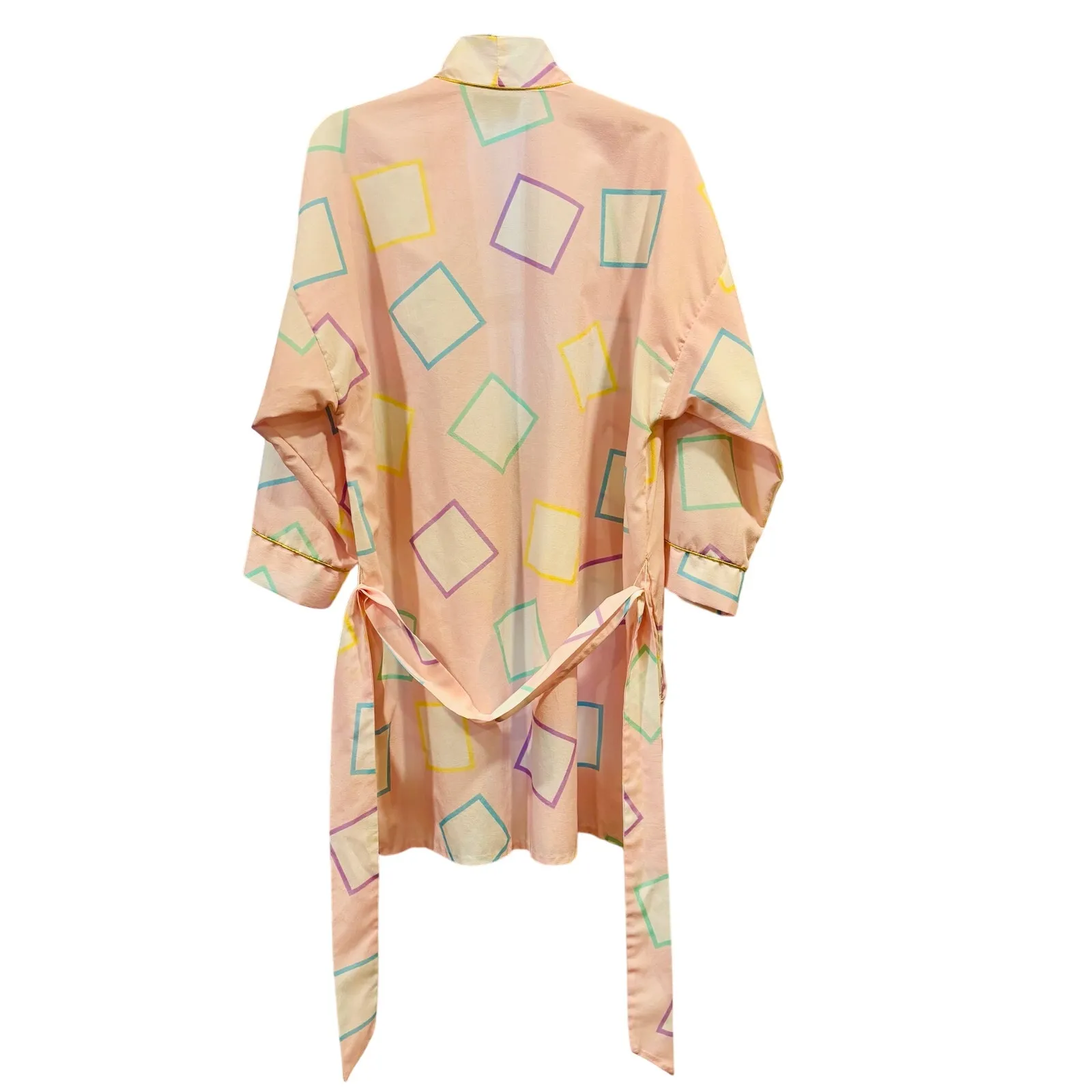 Vintage 90s Pink Pastel Geometric Square Print Kimono - Image 4
