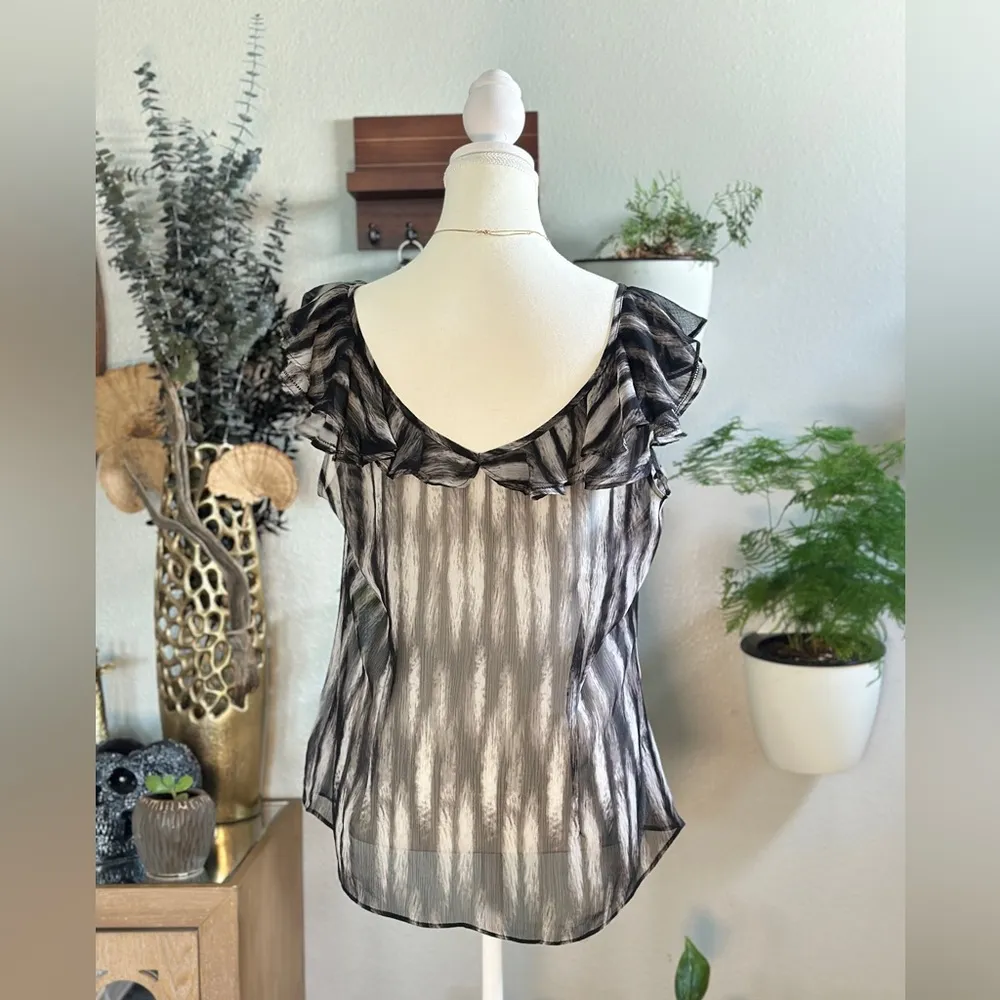 Worthington Sheer Black and Gray Ruffled Pleated Blouse - Image 3