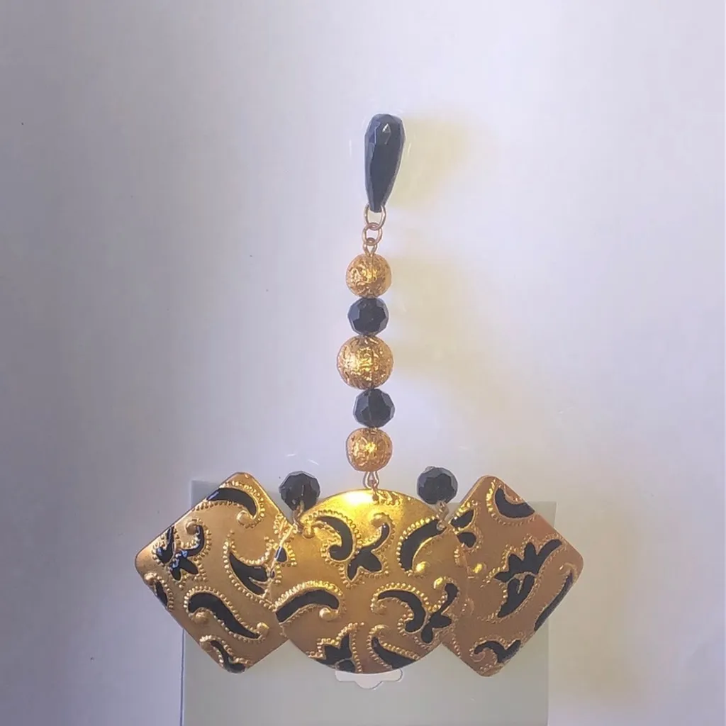 Satin Gold Tone and Black Statement Retro Vintage Hair Barrette Clip - Image 2