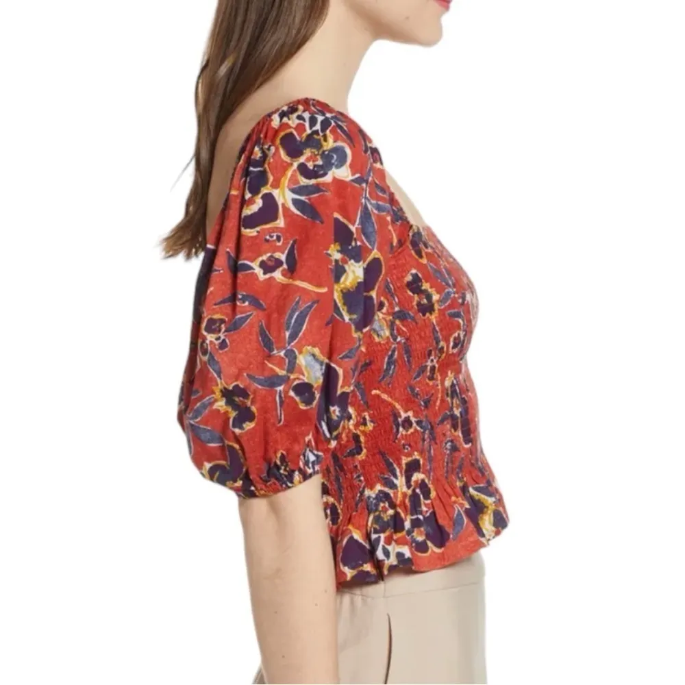 BP Floral Print Smocked Crop Top Puff short sleeves cotton blend Sz 1XL - Image 2