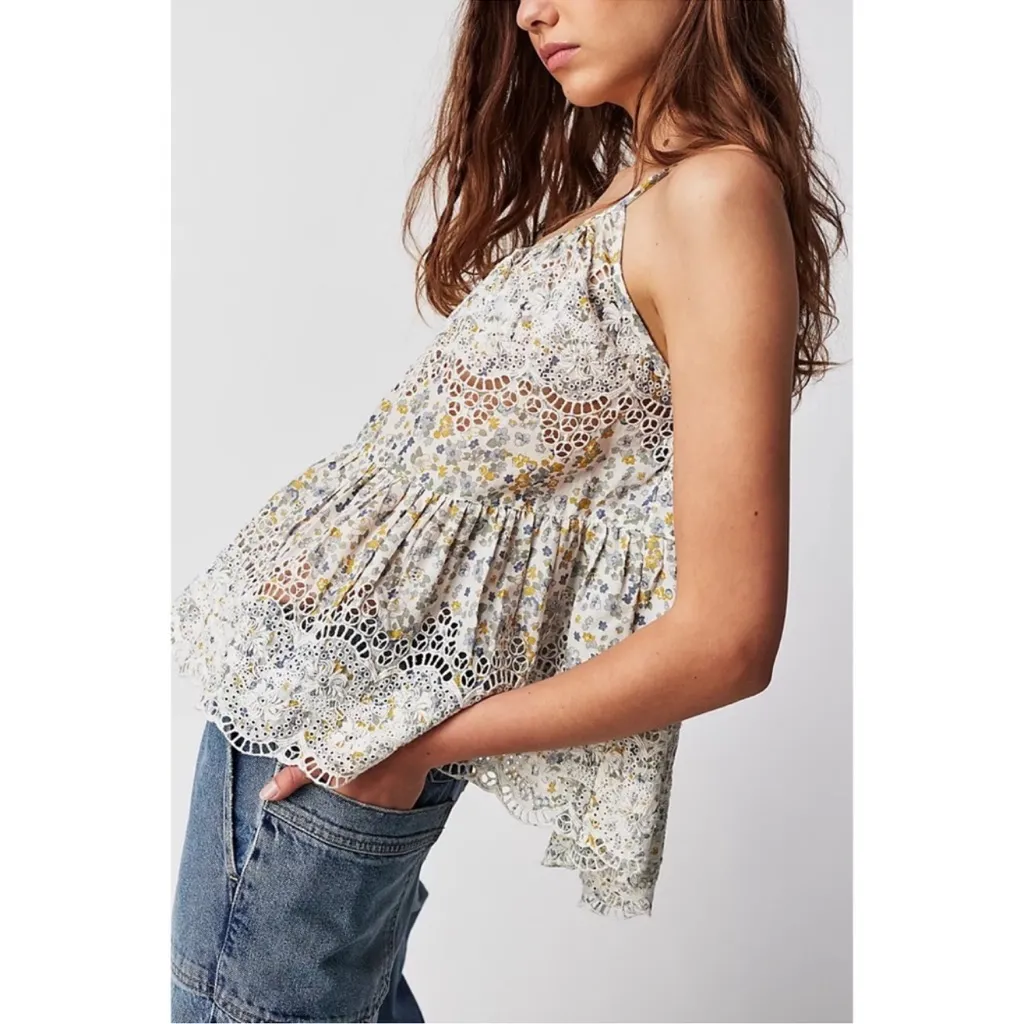 NWT Free People Sage Boho Floral Open Back Embroidered Tank Top - Image 2