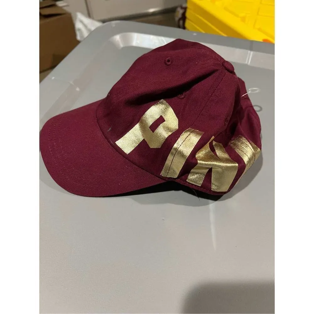 VICTORIA'S SECRET PINK BURGUNDY GOLD LOGO BASEBALL HAT CAP SPORTS ADJUSTABLE - Image 2