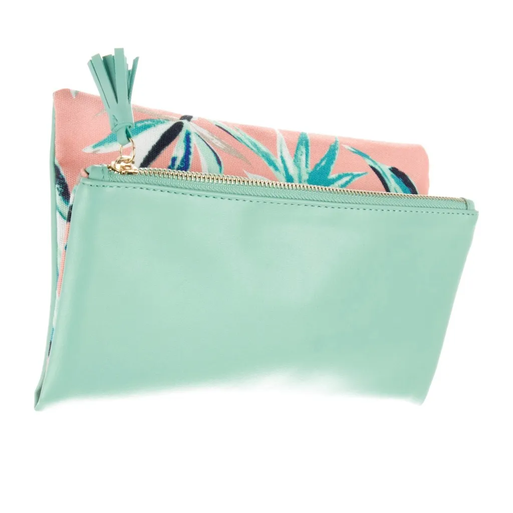 Rachel Pally Reversible Leather Clutch Tropical Paradise Mint Coral - Image 2