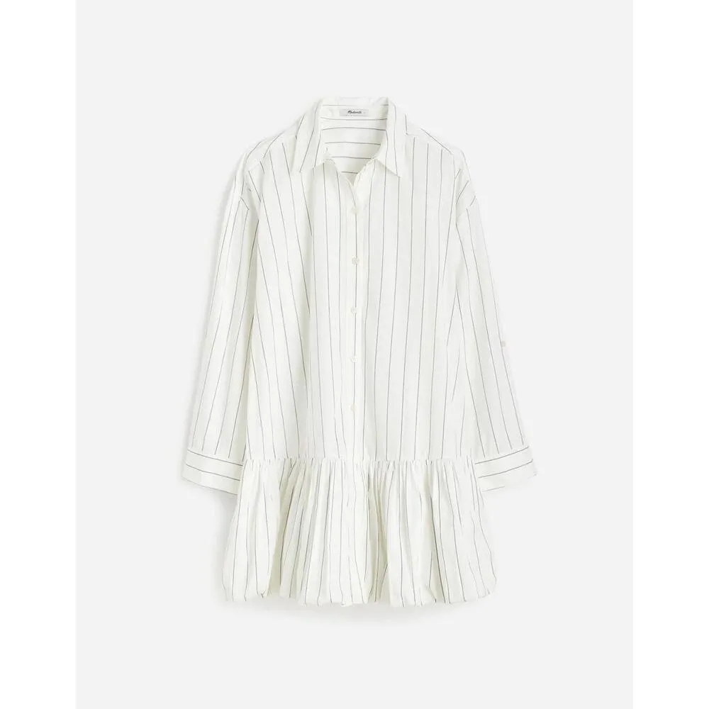 NWT Madewell Bubble-Hem Mini Shirtdress in Pinstripe Poplin‎ - MSRP $138 - Large - Image 4