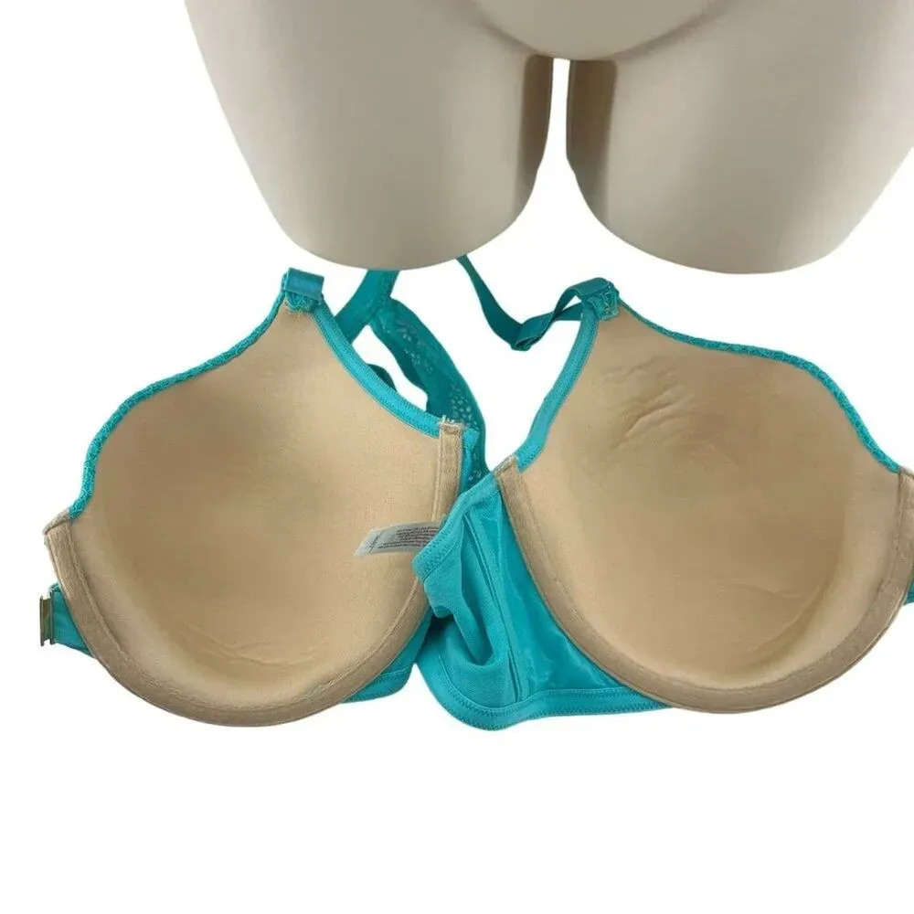 Cacique Lane Bryant T Shirt Shaping Solution Teal Green Lace Bra Lace Back 40DD - Image 4