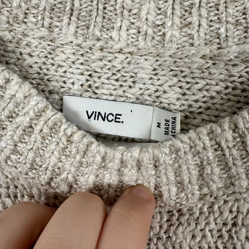 Vince Beige Cream Linen Blend Crew Neck Sweater Relaxed Fit Pullover Medium - Image 4