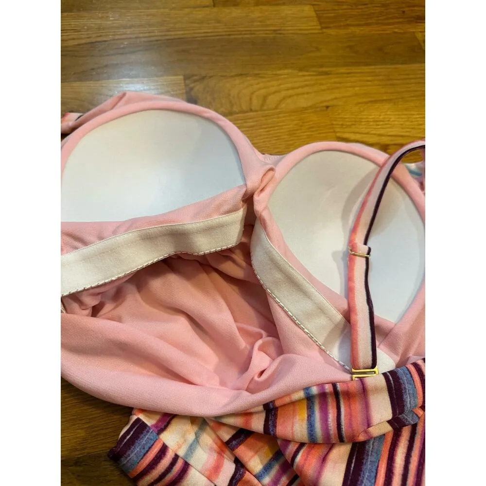 Raisins Curve Women 16 W Pink Striped v-neck Adjustable Strap One Piece Swimsuit - Image 7