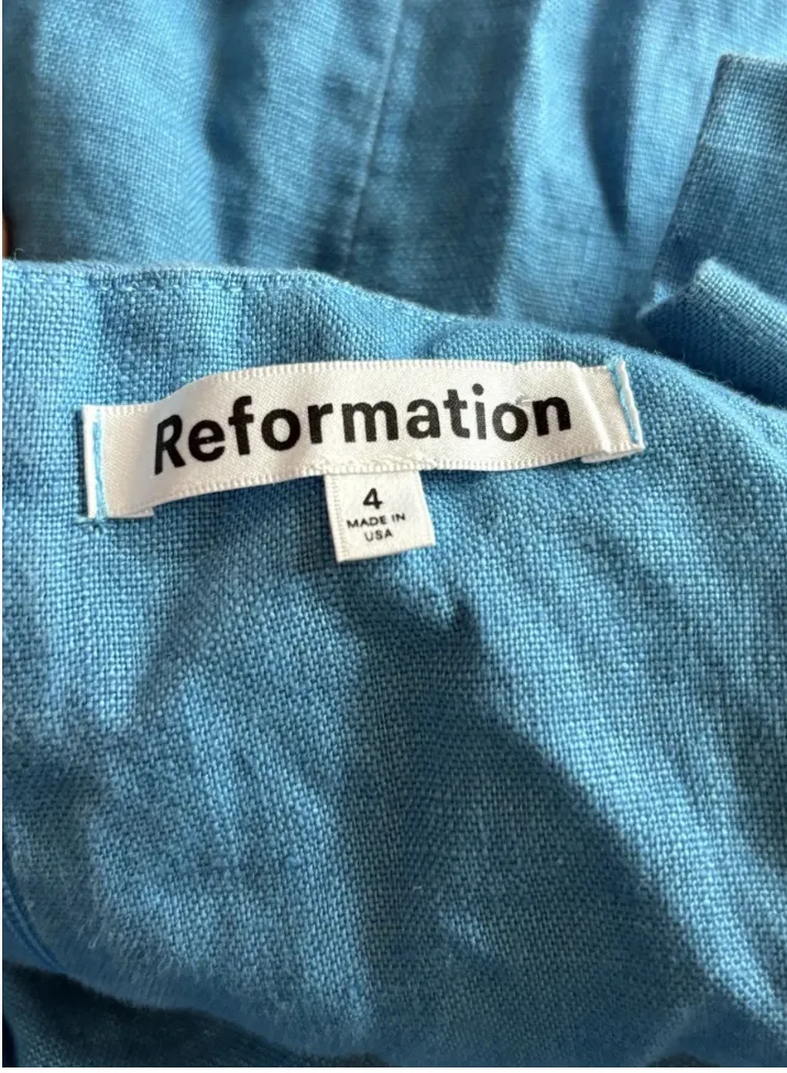 Reformation Linen Blue Kerrigan Mini Dress - Image 4