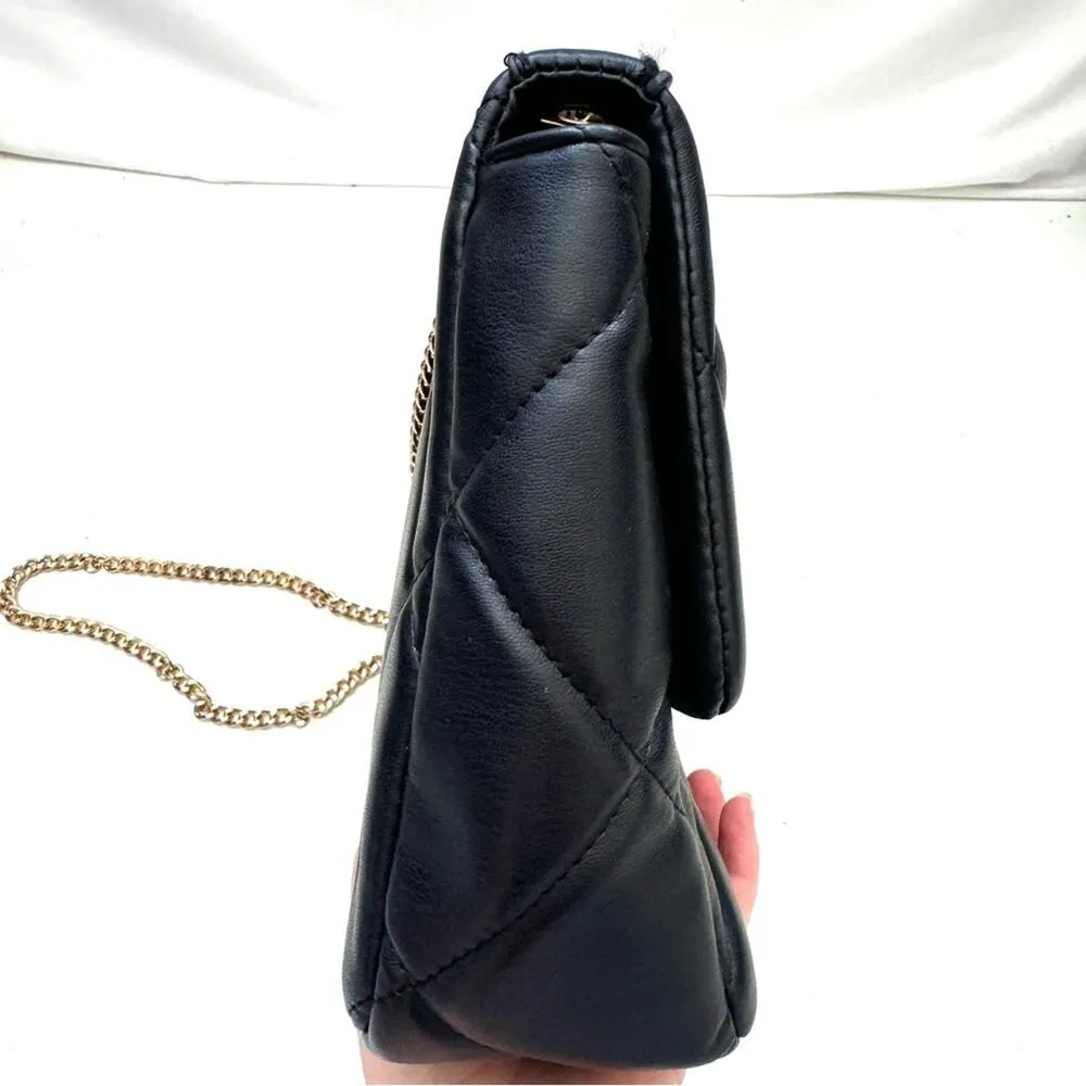 Badgley Mischka Black Diamond Quilted Puffer Front Lock Shoulder Bag Purse - Image 5