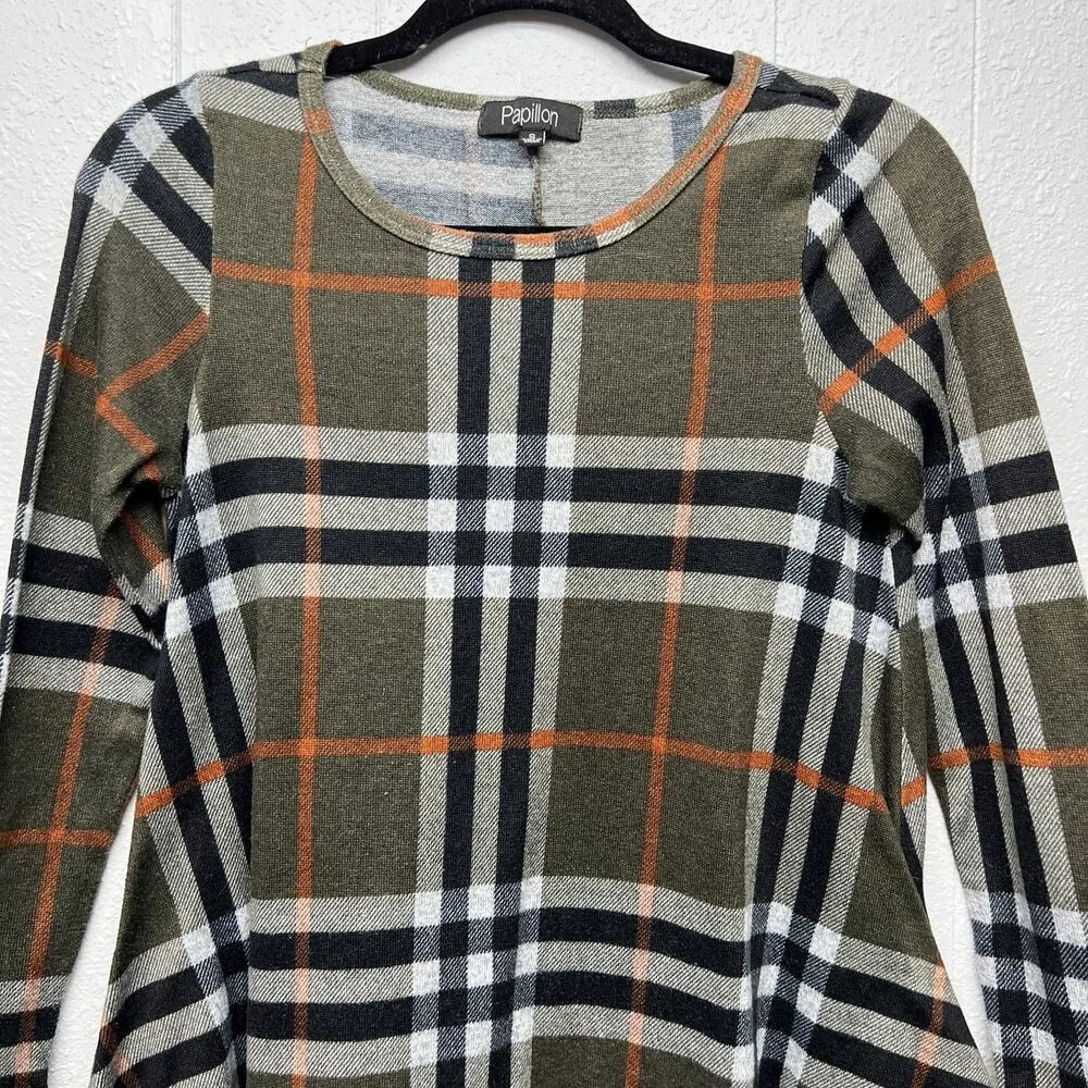 Papillon Flannel Womens Tunic Top Small Side Pockets Academia Chic Warm Cozy - Image 3