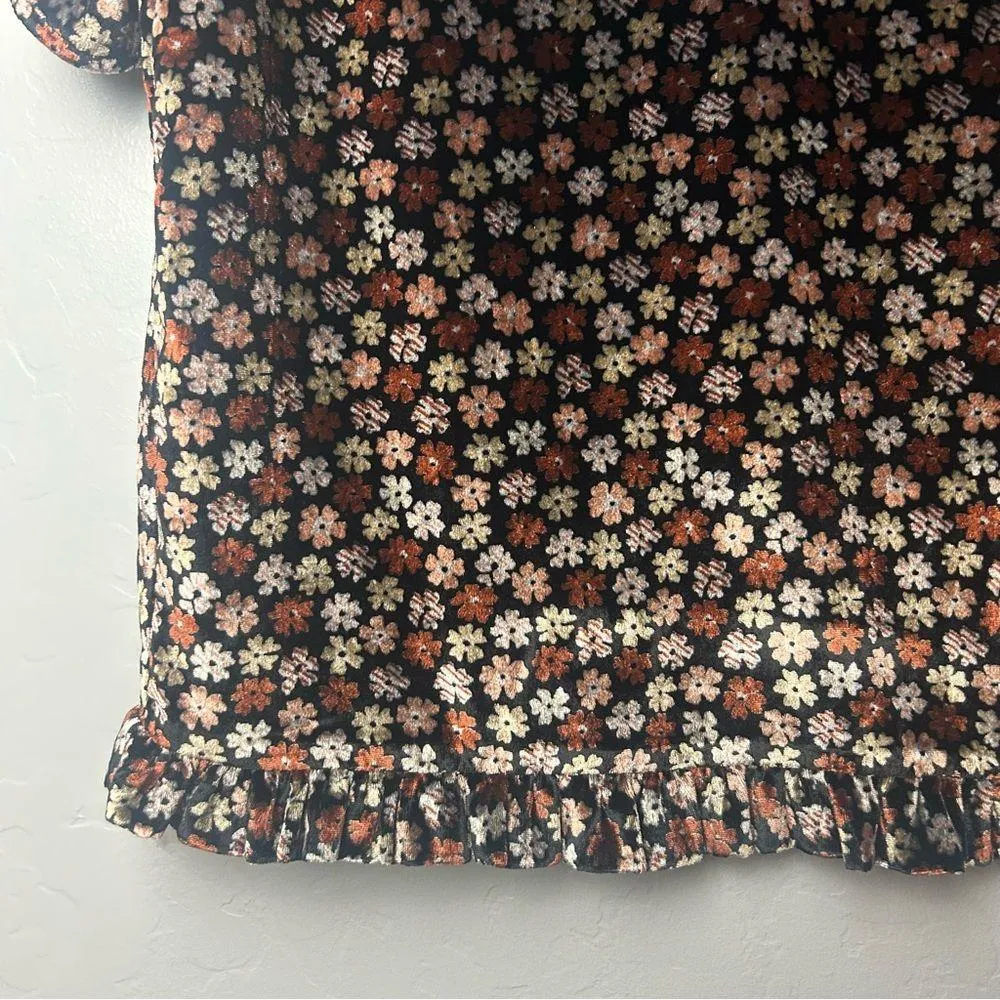 Madewell velvet tulip-sleeve ruffle top in petite blooms true black size xxs - Image 7