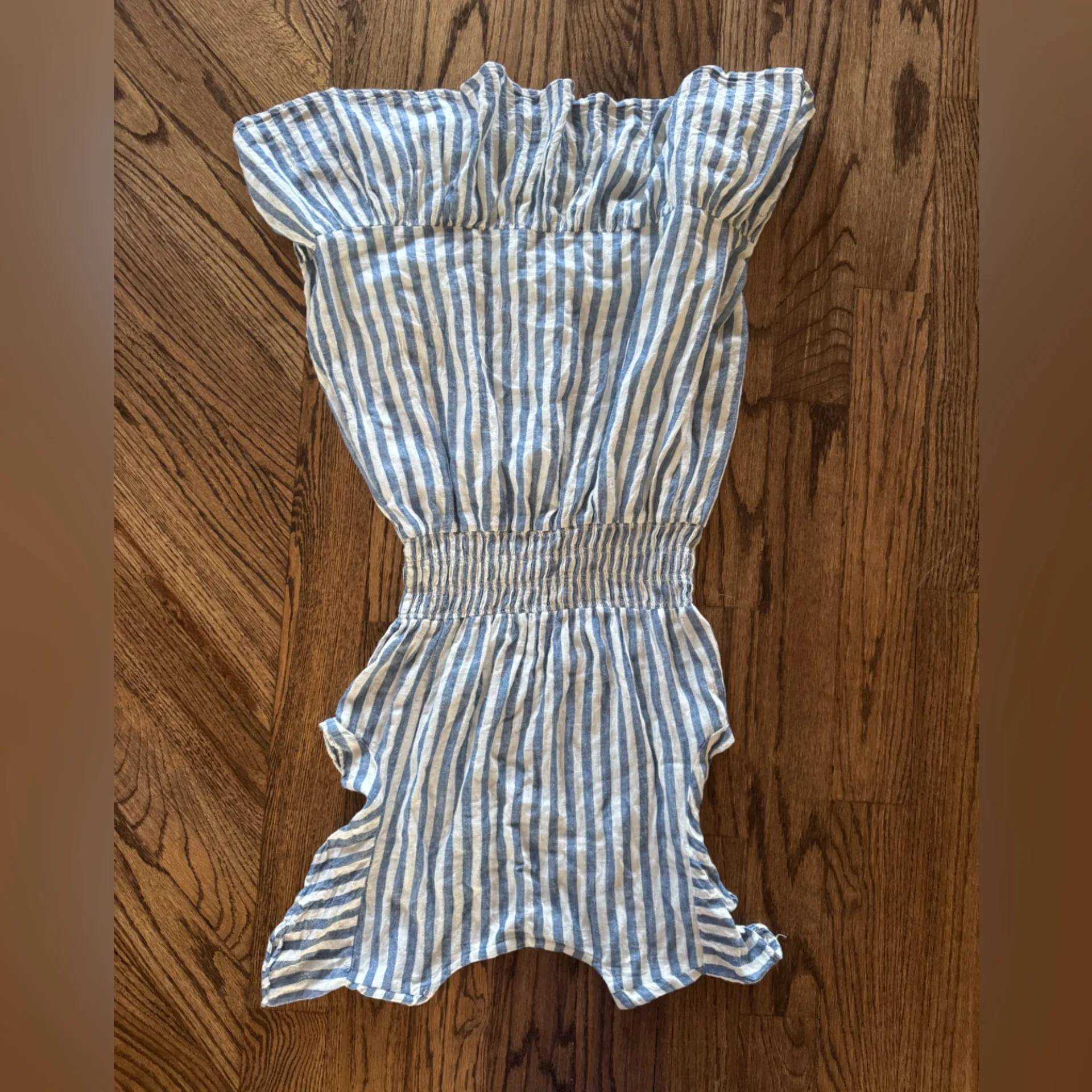 Rails Tara Striped Blue White Ruffle Linen Smocked Tiered Mini Dress Large Women - Image 9