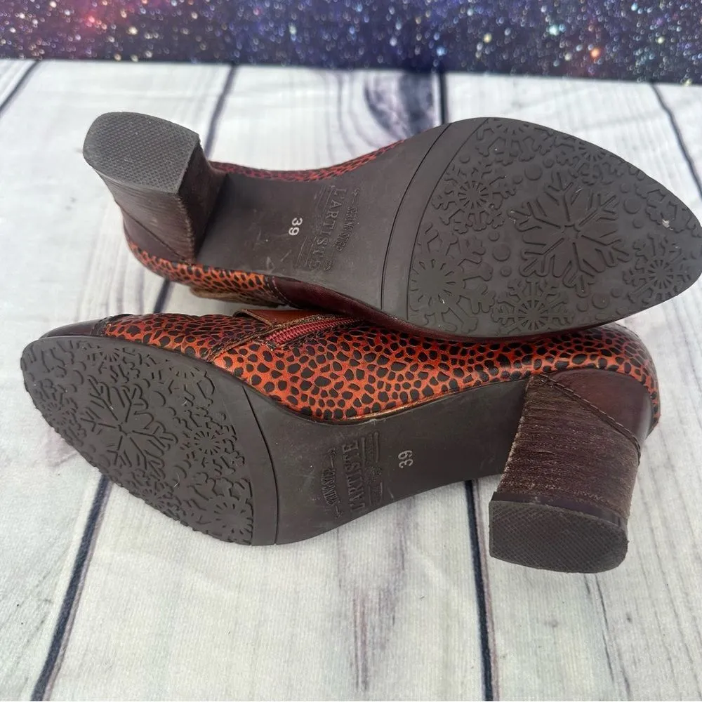 L'Artiste Spring Step Fia Ankle Bootie Heels Sz 39 Colorblock Leather Animal - Image 7