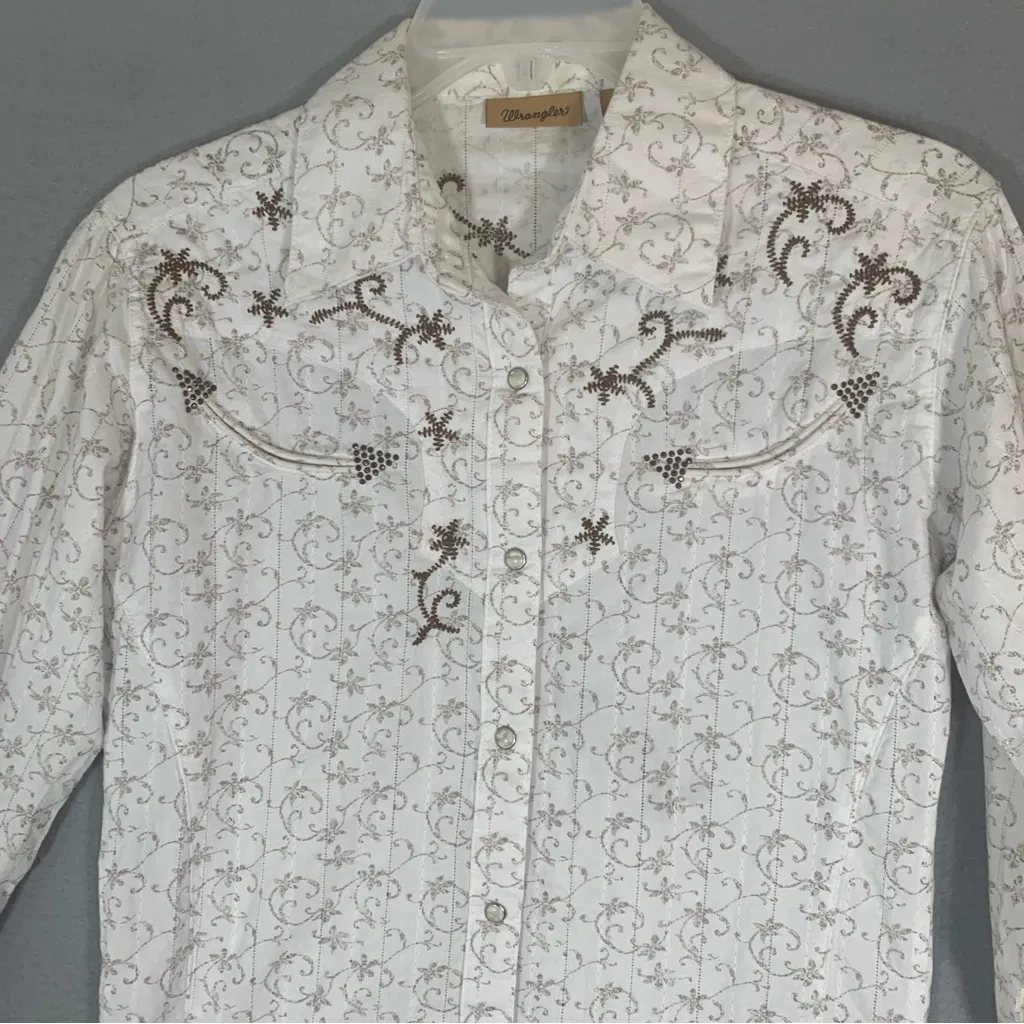 Wrangler Womens XS Pearl Snap Long Sleeve Embellished Western Shirt Embroidered - Image 4