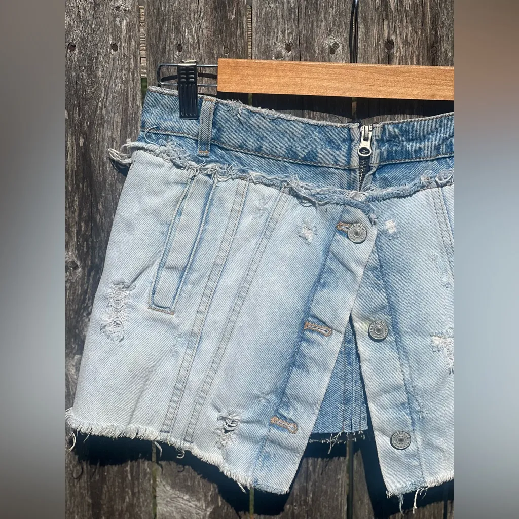 Zara Women’s TRX IX’D Blogger Fave Distressed Denim Double Layer Mini Skirt - Image 5