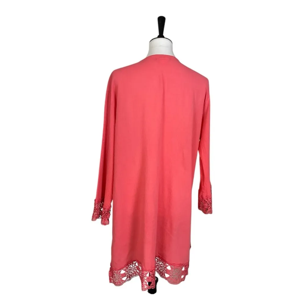 Isaac Mizrahi Swim Cover Up Tunic Gauze Lace V-neck Salmon Pink Women’s Size XL - Image 4