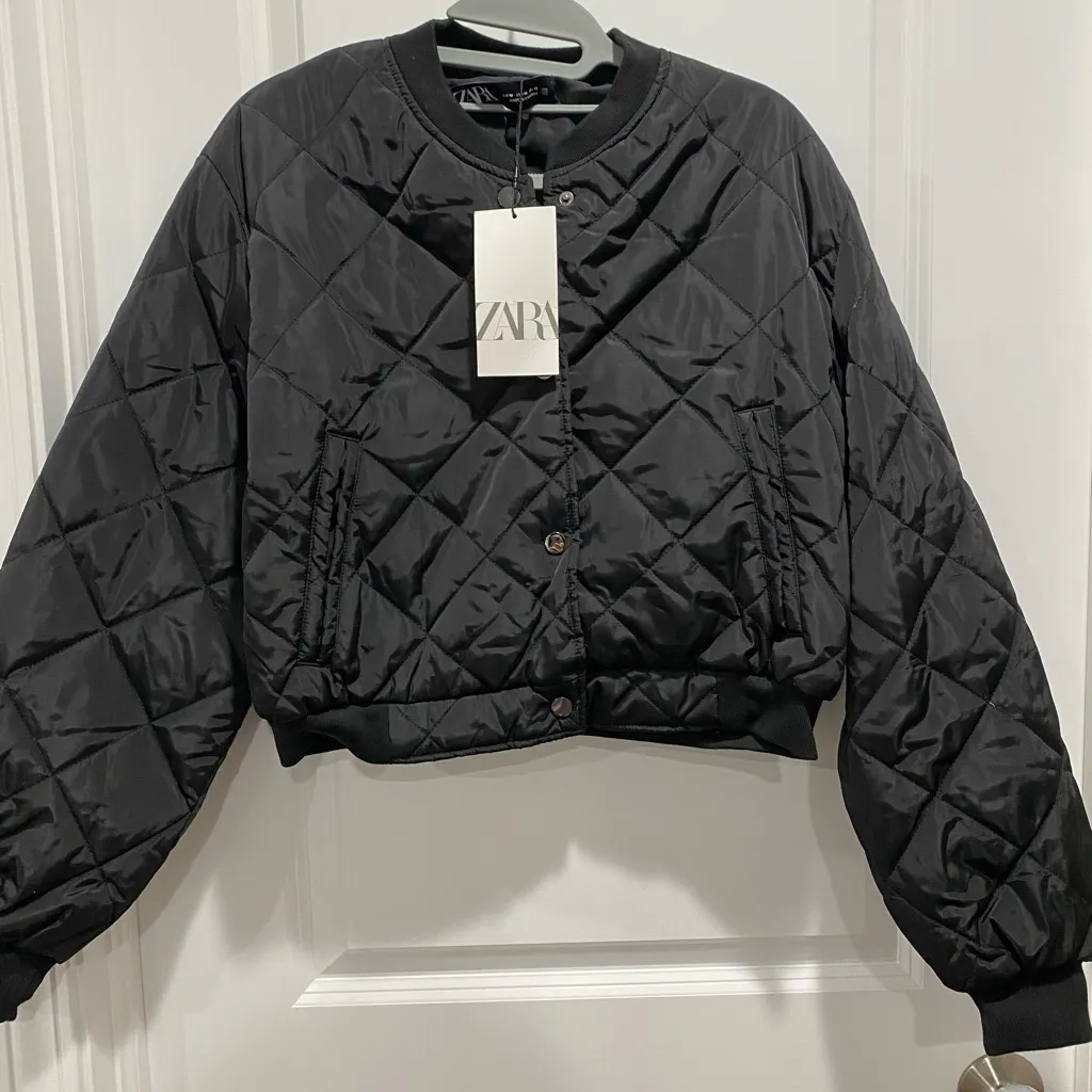 Zara Black Quilted Bomber Jacket - Image 4