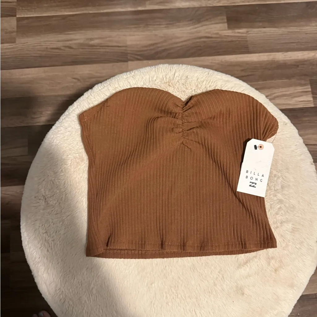Billabong Women's Tan Ribbed Crop Top size large - Image 3