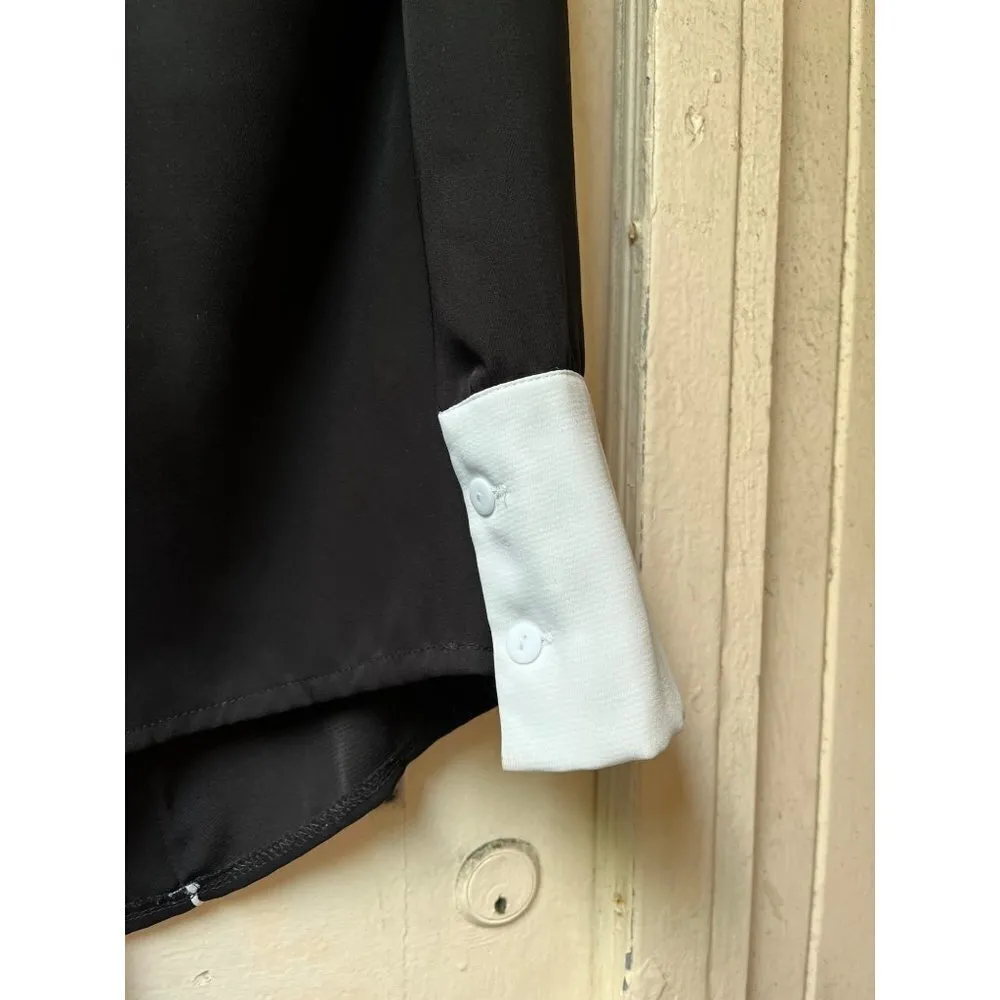 AXAX off the shoulder mod preppy black and white button down Strappy blouse S - Image 11