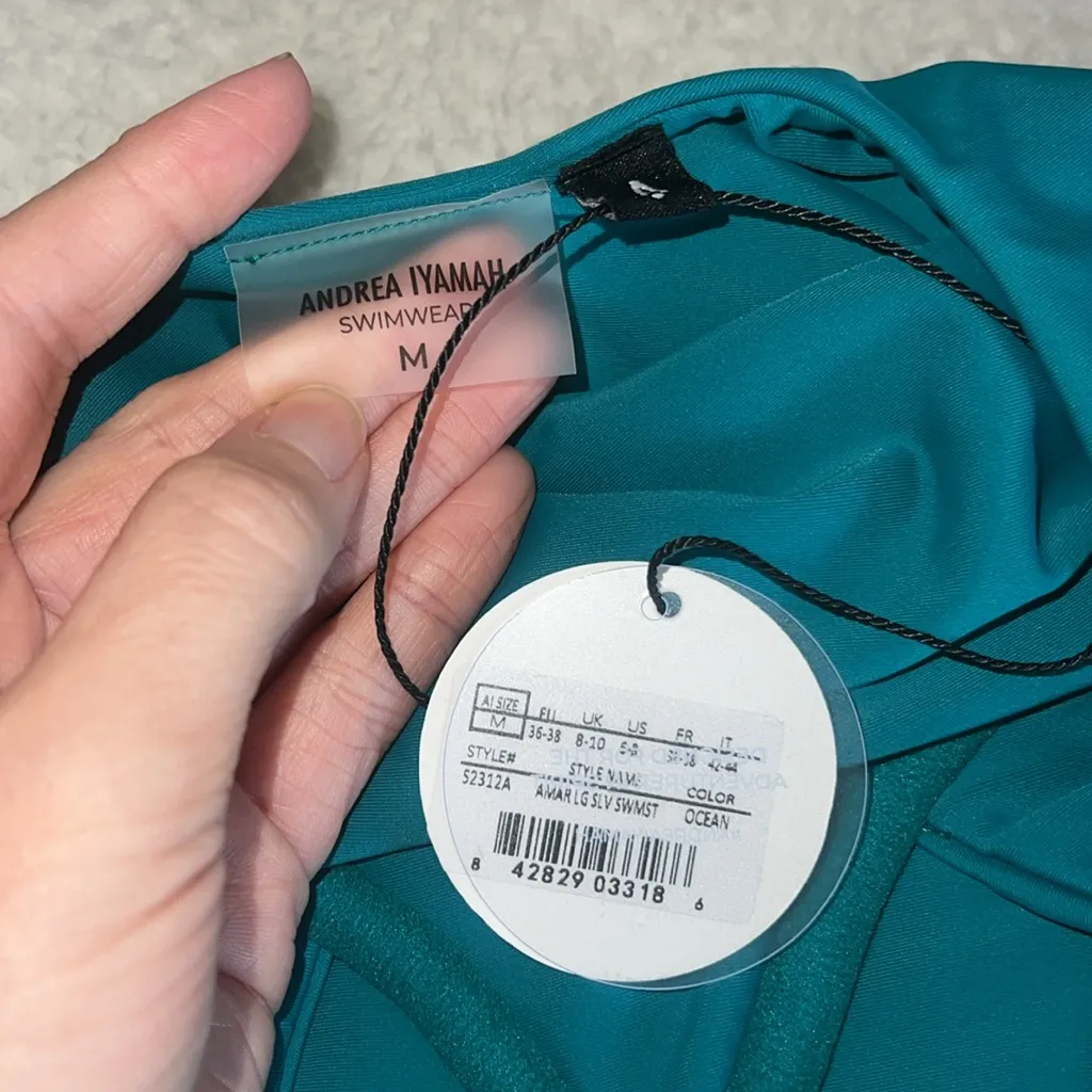 Andrea Iyamah Amar One Piece Long Sleeve Swimsuit Ocean Blue Size M NWT - Image 9