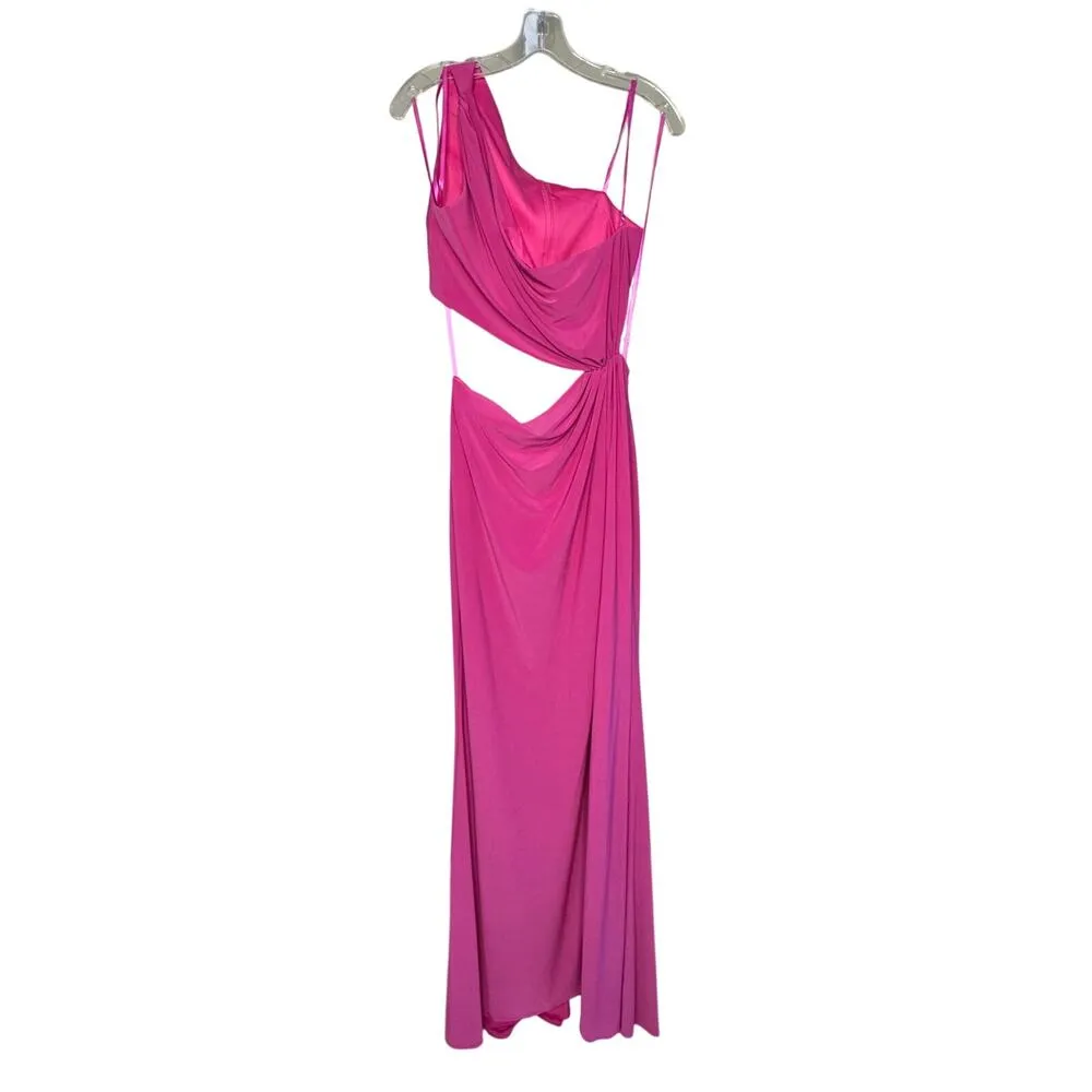 Mac Duggal NWT One Shoulder Ruched Cut Out Jersey Gown in Magenta Size 8 - Image 4